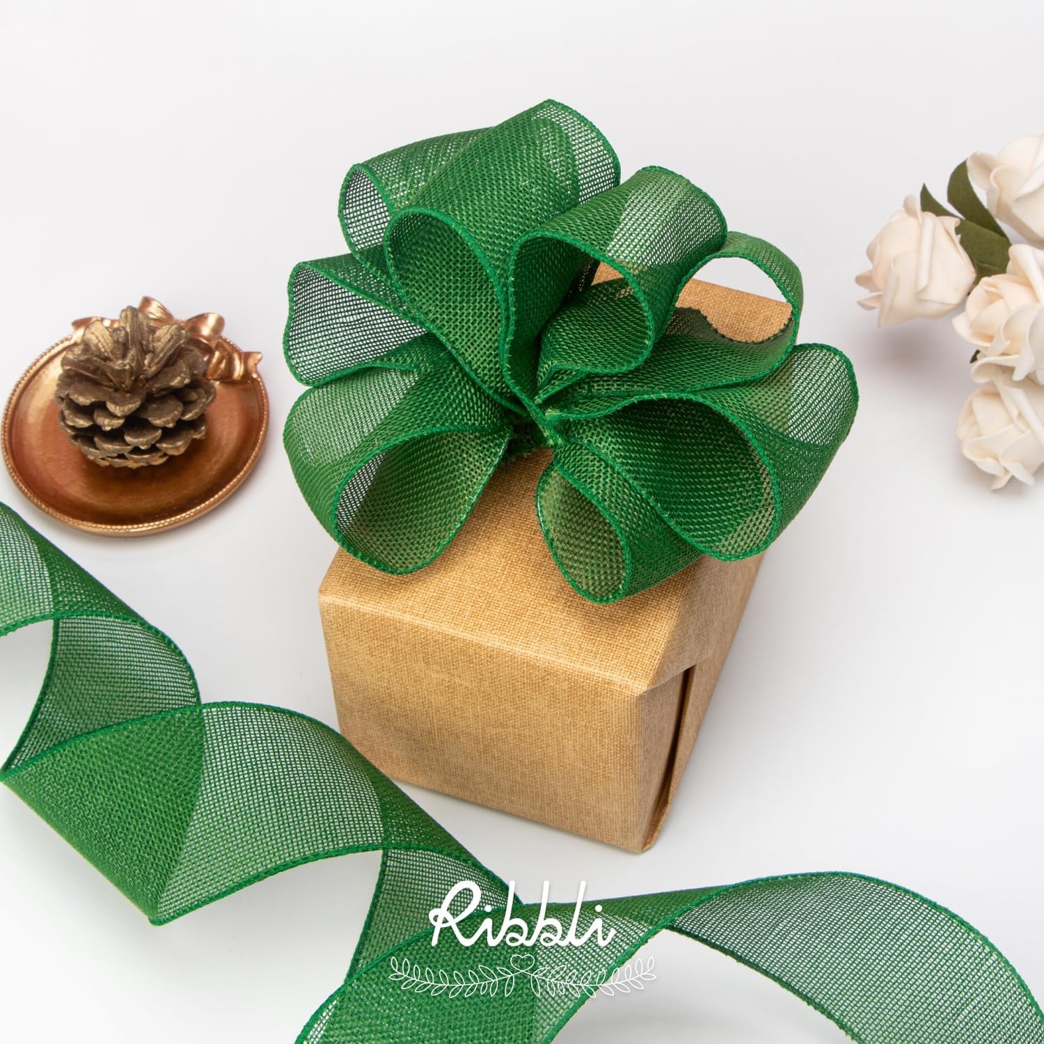 Ribbli Baby Blue Burlap Wired Ribbon,2-1/2 Inch x Continuous 10 Yard, Wired Edge Ribbon for Big Bow,Wreath,Baby Shower Decoration,Outdoor Decoration(Emerald Green)