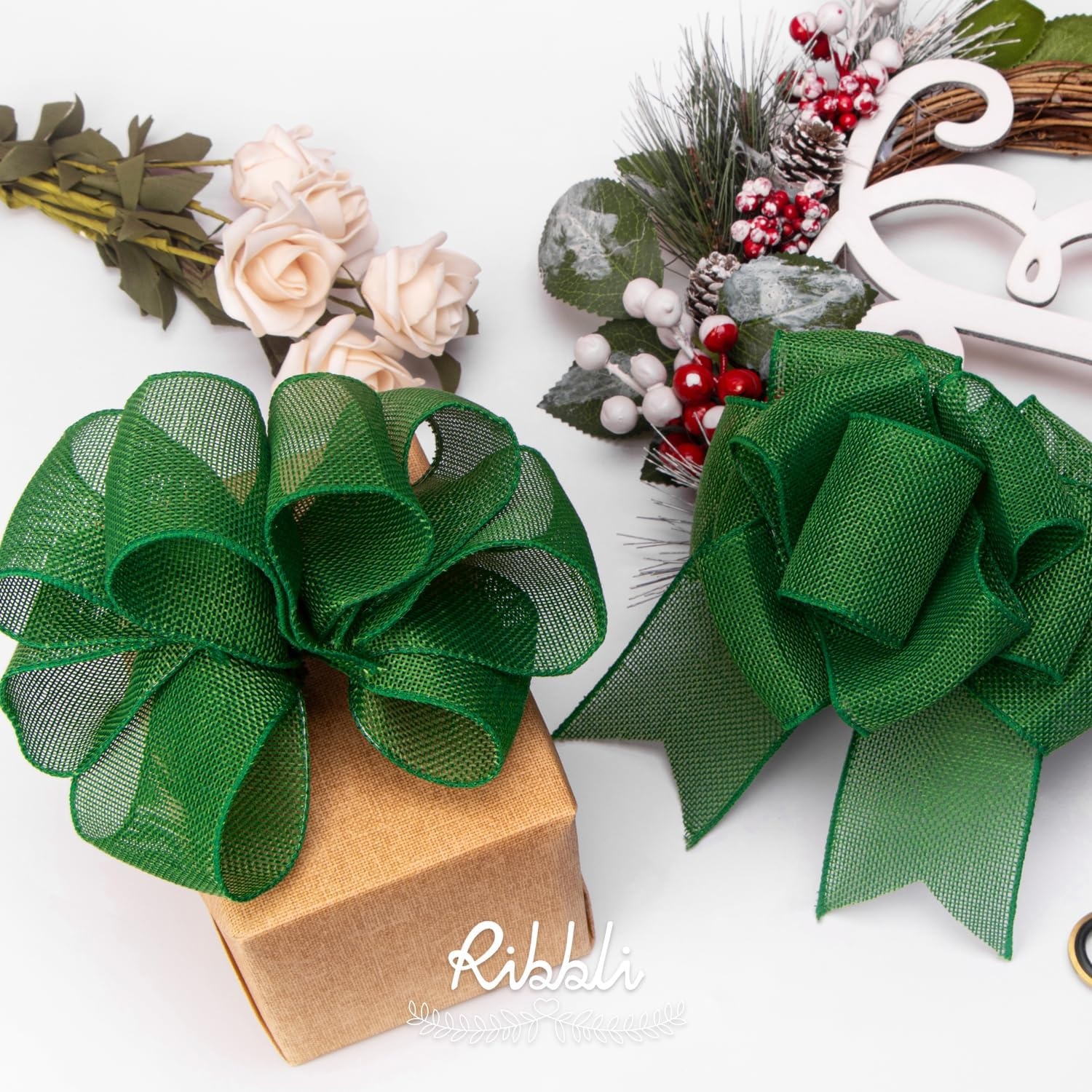 Ribbli Baby Blue Burlap Wired Ribbon,2-1/2 Inch x Continuous 10 Yard, Wired Edge Ribbon for Big Bow,Wreath,Baby Shower Decoration,Outdoor Decoration(Emerald Green)