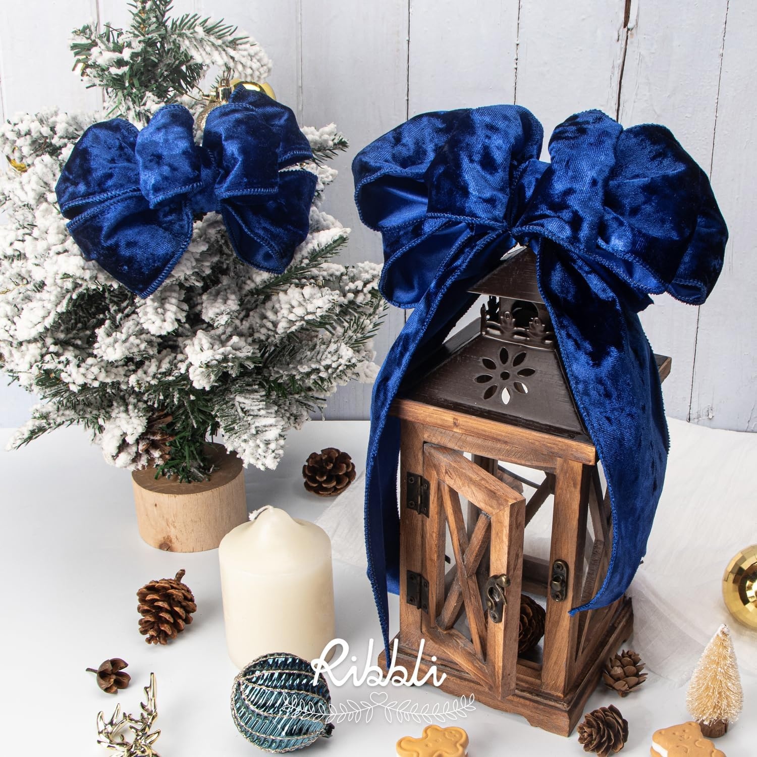 Ribbli Royal Blue Velvet Wired Ribbon 4 Inch Crushed Velvet Christmas Ribbon for Gift Wrapping Christmas Tree Decoration Crafts Wreaths Supplies-Continuous 10 Yards(Royal Blue)