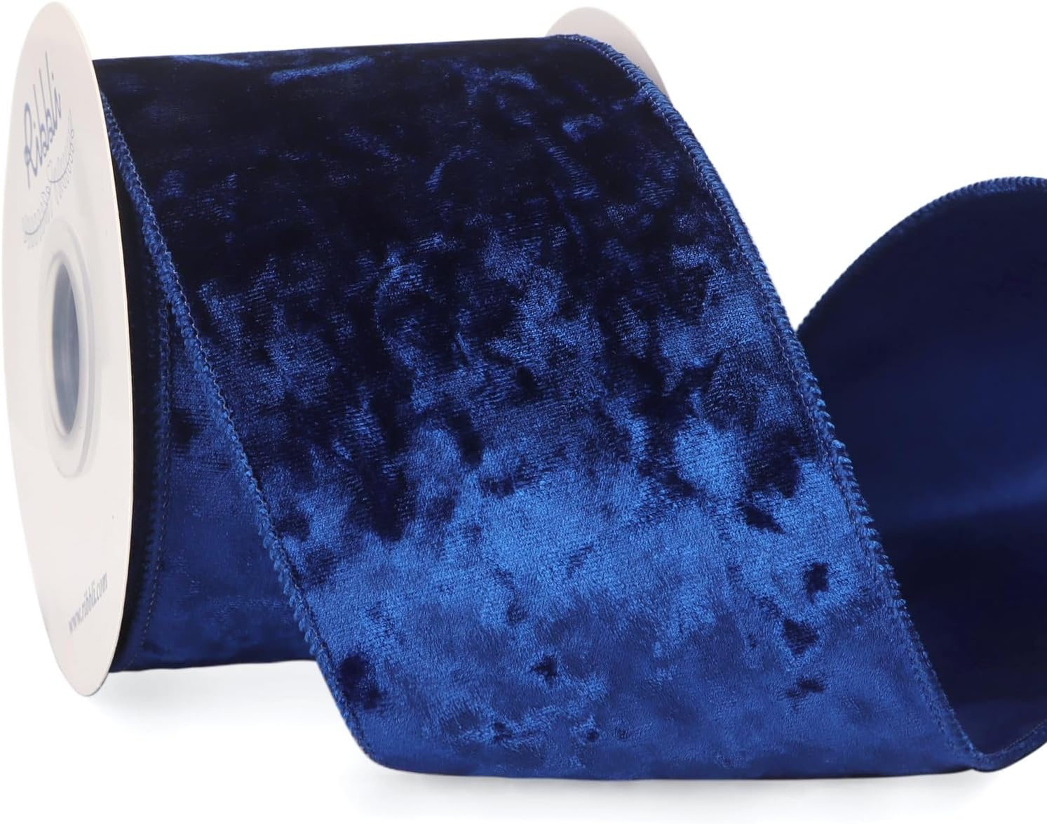 Ribbli Royal Blue Velvet Wired Ribbon 4 Inch Crushed Velvet Christmas Ribbon for Gift Wrapping Christmas Tree Decoration Crafts Wreaths Supplies-Continuous 10 Yards(Royal Blue)