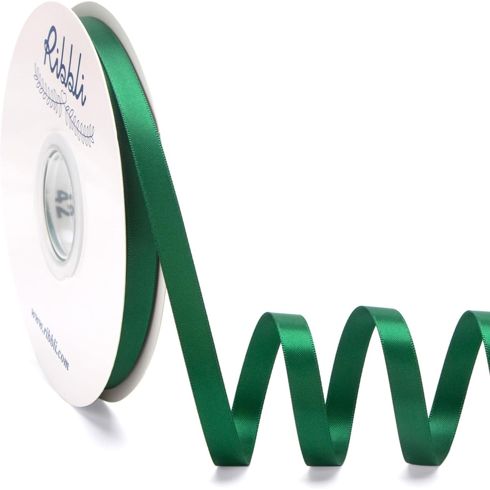 Ribbli Champagne Gold Satin Ribbon Double Faced Satin 3/8 Inch x Continuous 50 Yards-Champagne Ribbon for Gift Wrapping Crafts Wedding Decoration Bows Bouquet Floral Arrangement(Green Forest)