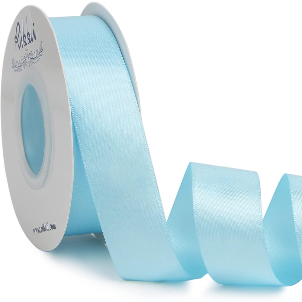 Ribbli Double Faced Rose Gold Satin Ribbon,3/8 x Continuous 25 Yards,Use for Bows Bouquet,Gift Wrapping,Floral Arrangement(Blue Light)