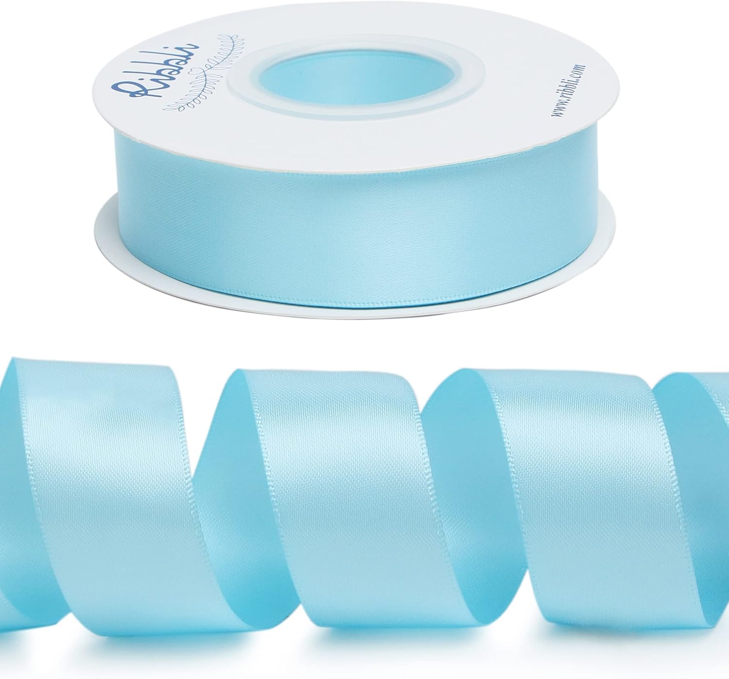 Ribbli Double Faced Rose Gold Satin Ribbon,3/8 x Continuous 25 Yards,Use for Bows Bouquet,Gift Wrapping,Floral Arrangement(Blue Light)