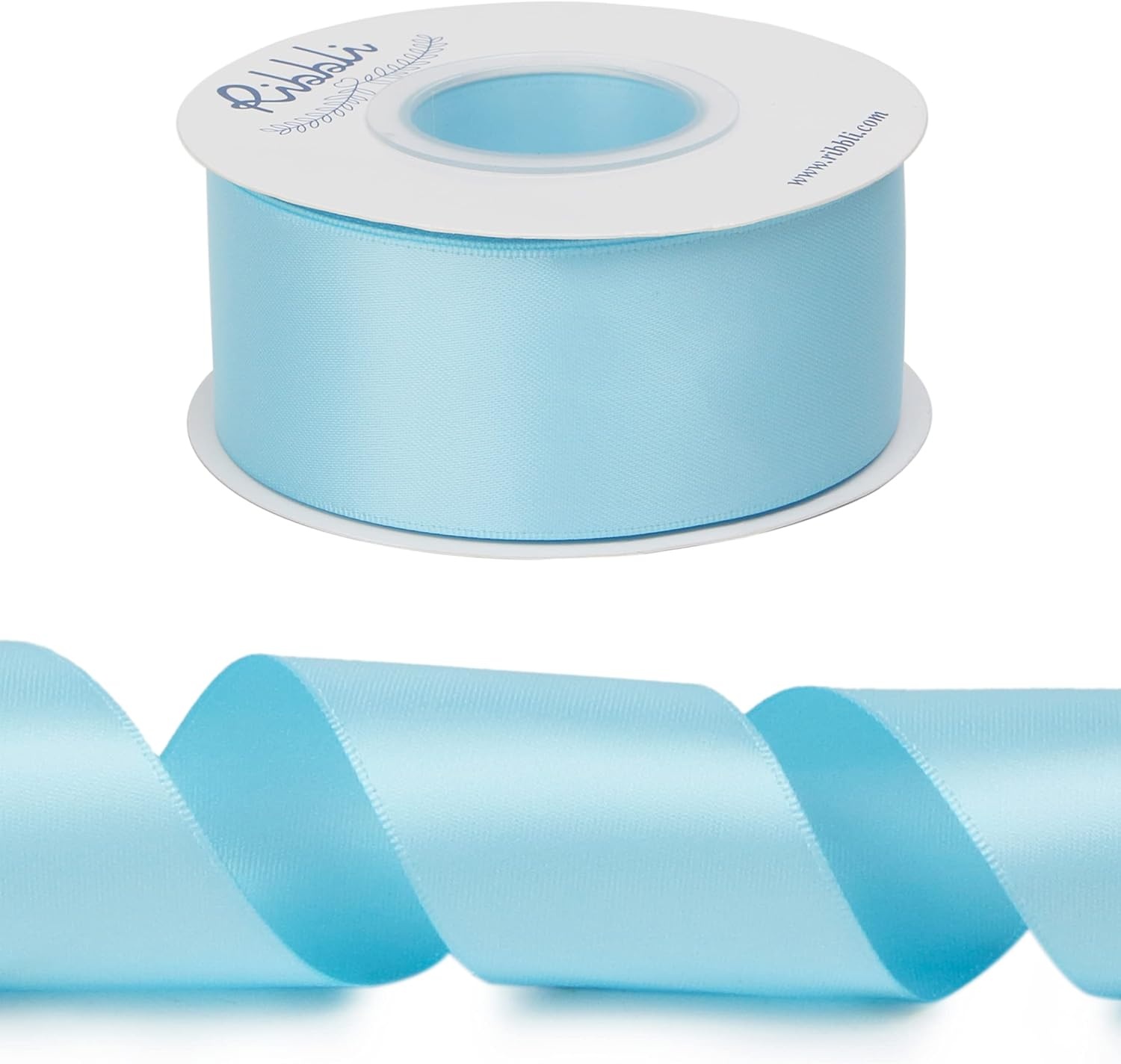 Ribbli Double Faced Rose Gold Satin Ribbon,3/8 x Continuous 25 Yards,Use for Bows Bouquet,Gift Wrapping,Floral Arrangement(Blue Light)