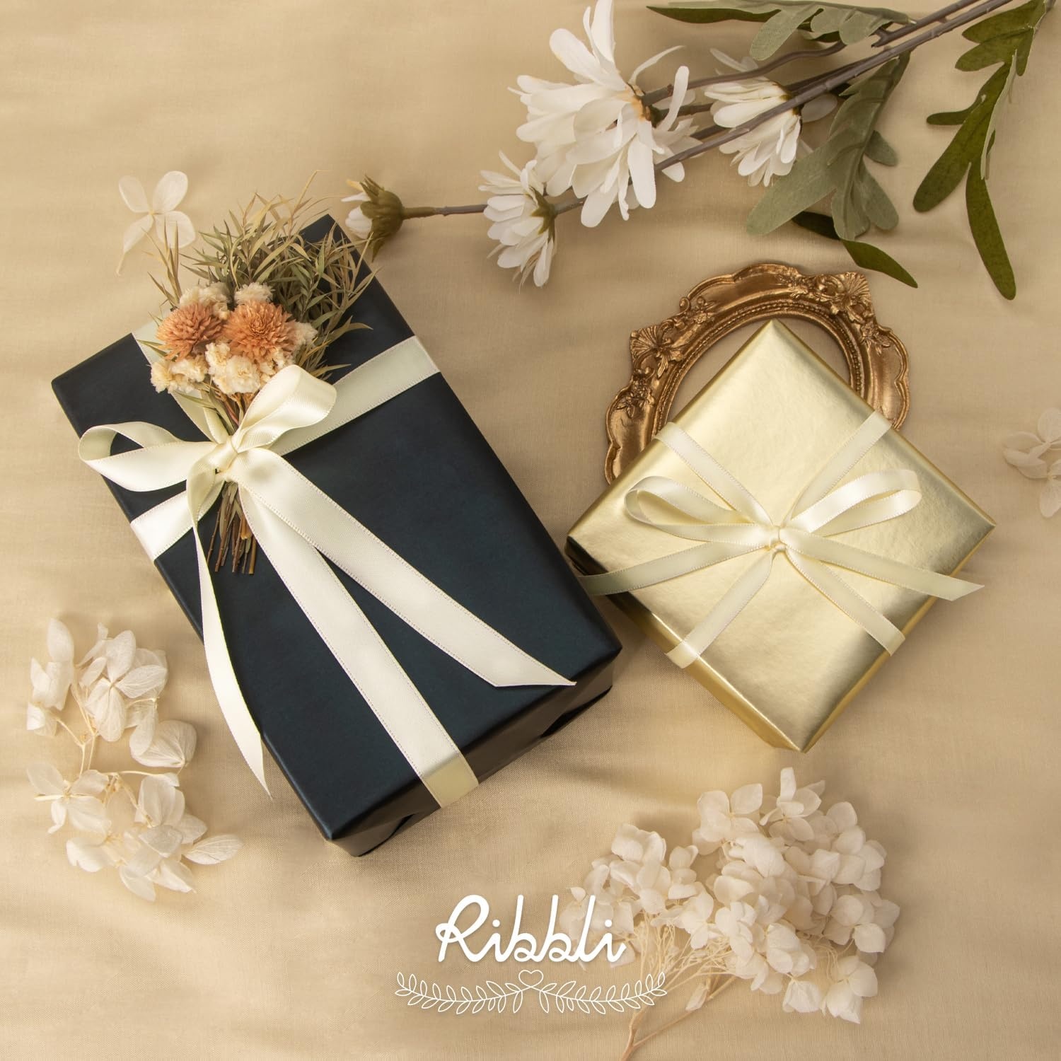 Ribbli Dusty Sage Satin Ribbon Double Faced Satin 1/2 inch x Continuous 50 Yards-Spring Moss Ribbon for Gift Wrapping Crafts Wedding Decoration Bows Bouquet Floral Arrangement(Ivory)