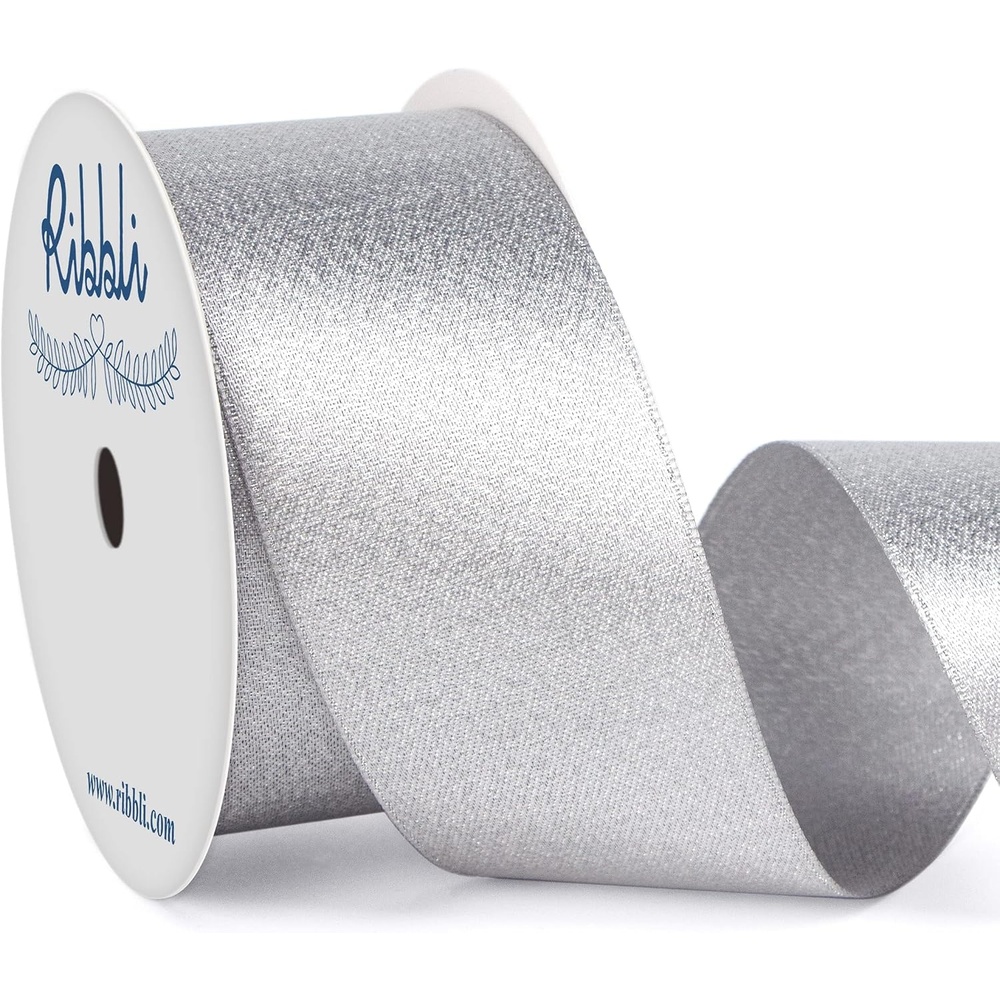 Ribbli Black Double Faced Purl Ribbon, Luxury Glitter, 3/8 Inch x 10 Yard, Wedding Ribbon for Crafts, Gift Wrapping & Bottle Decoration(Silver)