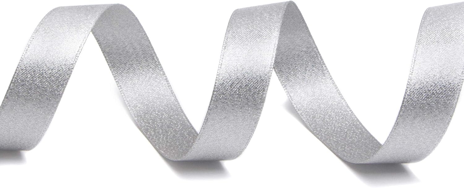 Ribbli Black Double Faced Purl Ribbon, Luxury Glitter, 3/8 Inch x 10 Yard, Wedding Ribbon for Crafts, Gift Wrapping & Bottle Decoration(Silver)