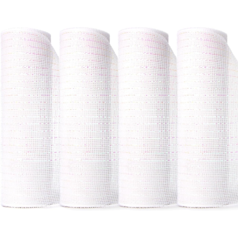 Ribbli 4 Rolls Halloween Metallic Mesh Ribbon,10 inch x 30 feet(10Yard) Each Roll,Halloween Ribbon for Wreath Swags-Orange/Black(Gold foil)/Purple/Black(Black foil(White/Iridescent)