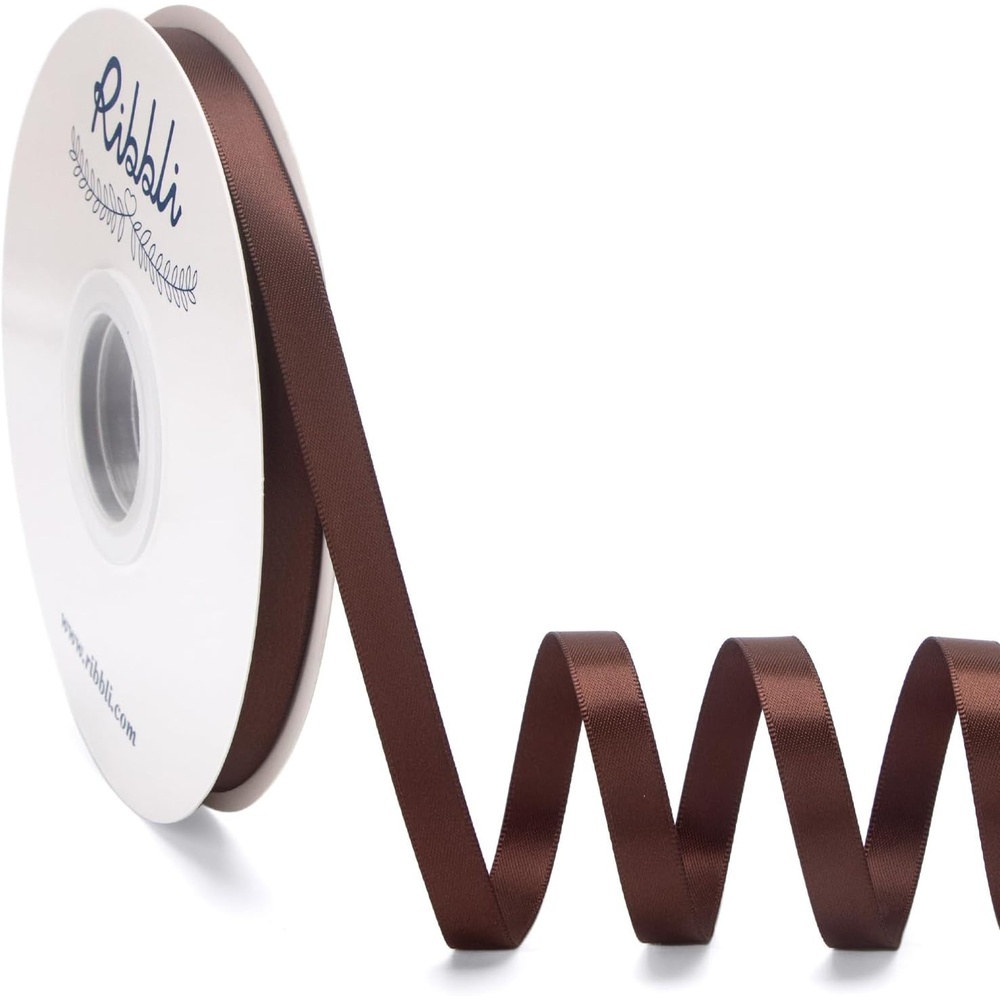 Ribbli Champagne Gold Satin Ribbon Double Faced Satin 3/8 Inch x Continuous 50 Yards-Champagne Ribbon for Gift Wrapping Crafts Wedding Decoration Bows Bouquet Floral Arrangement(Brown Coffee)