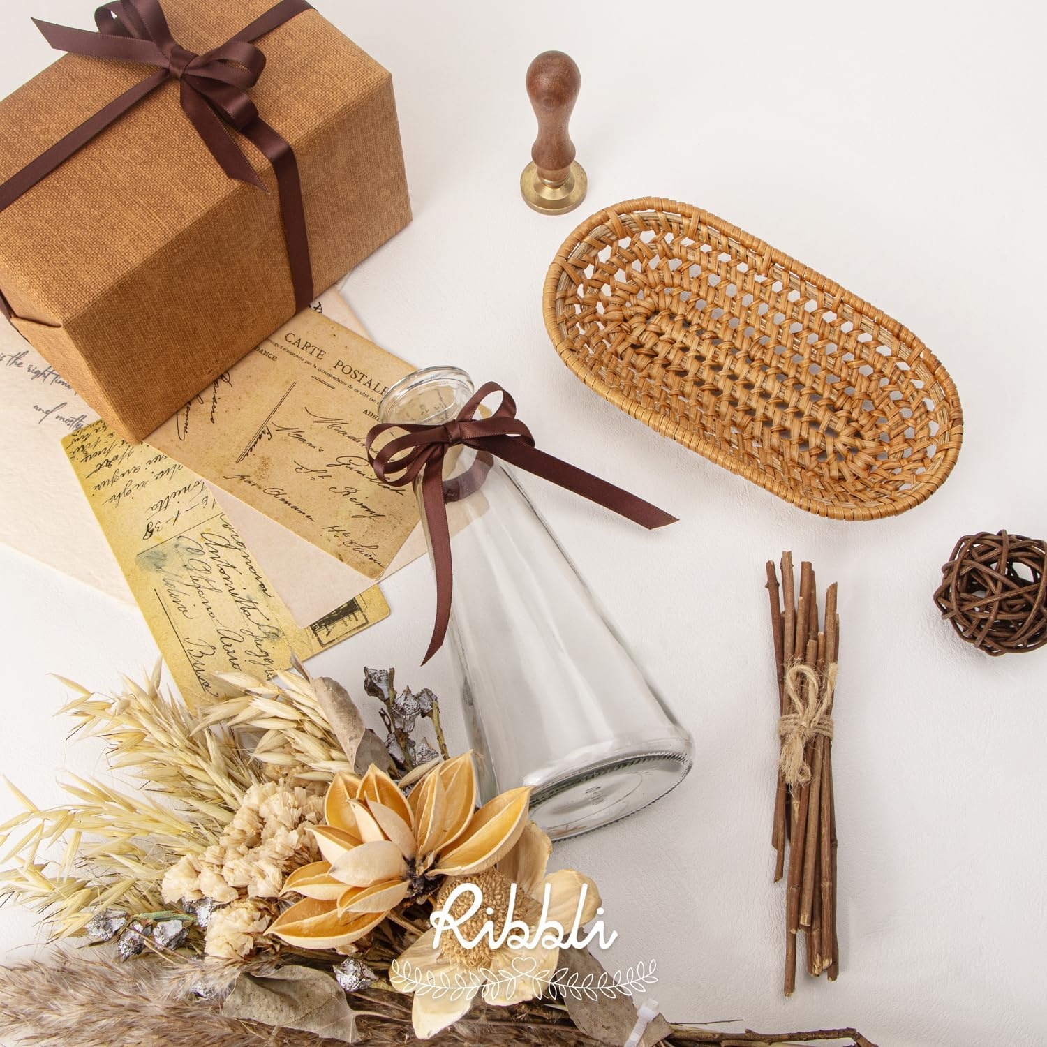 Ribbli Champagne Gold Satin Ribbon Double Faced Satin 3/8 Inch x Continuous 50 Yards-Champagne Ribbon for Gift Wrapping Crafts Wedding Decoration Bows Bouquet Floral Arrangement(Brown Coffee)