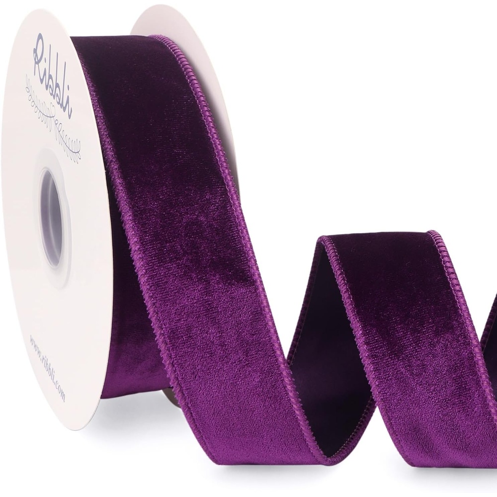 Ribbli Dusty Green Velvet Wired Ribbon 4 Inch Sage Velvet with Satin Christmas Ribbon for Gift Wrapping Christmas Tree Decoration Crafts Wreaths Supplies-Continuous 10 Yards(Purple)