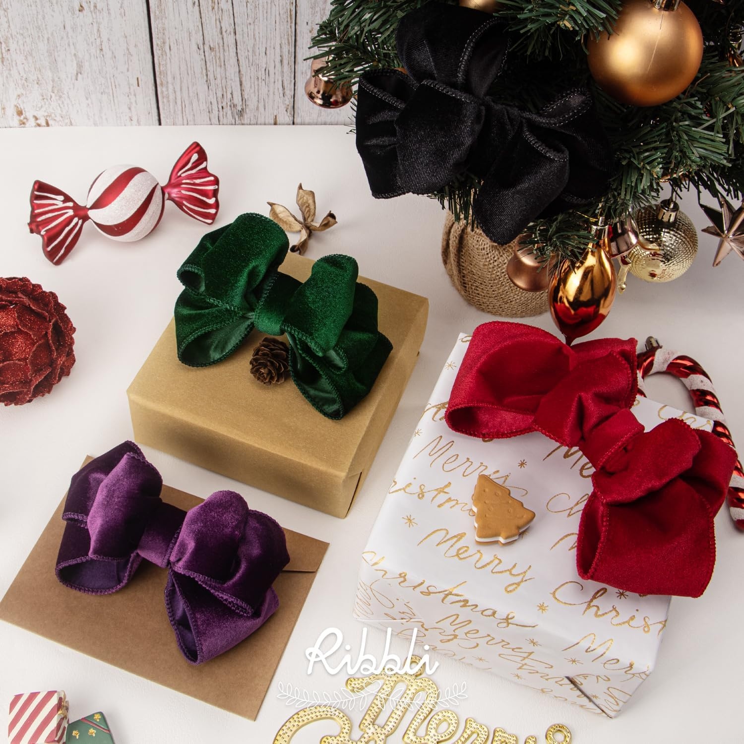 Ribbli Dusty Green Velvet Wired Ribbon 4 Inch Sage Velvet with Satin Christmas Ribbon for Gift Wrapping Christmas Tree Decoration Crafts Wreaths Supplies-Continuous 10 Yards(Purple)