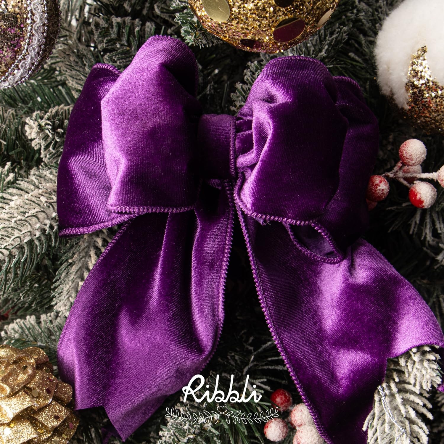 Ribbli Dusty Green Velvet Wired Ribbon 4 Inch Sage Velvet with Satin Christmas Ribbon for Gift Wrapping Christmas Tree Decoration Crafts Wreaths Supplies-Continuous 10 Yards(Purple)