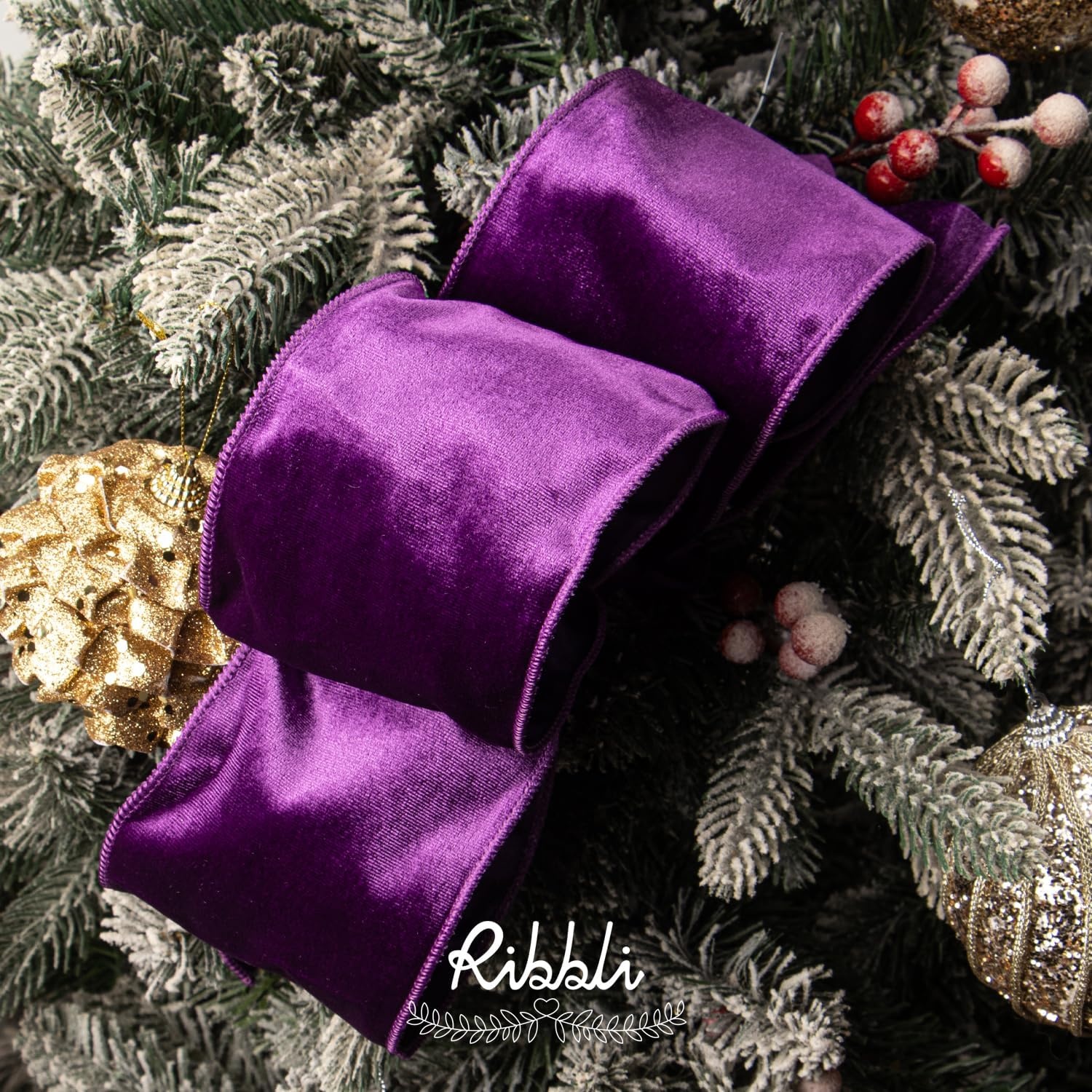 Ribbli Dusty Green Velvet Wired Ribbon 4 Inch Sage Velvet with Satin Christmas Ribbon for Gift Wrapping Christmas Tree Decoration Crafts Wreaths Supplies-Continuous 10 Yards(Purple)