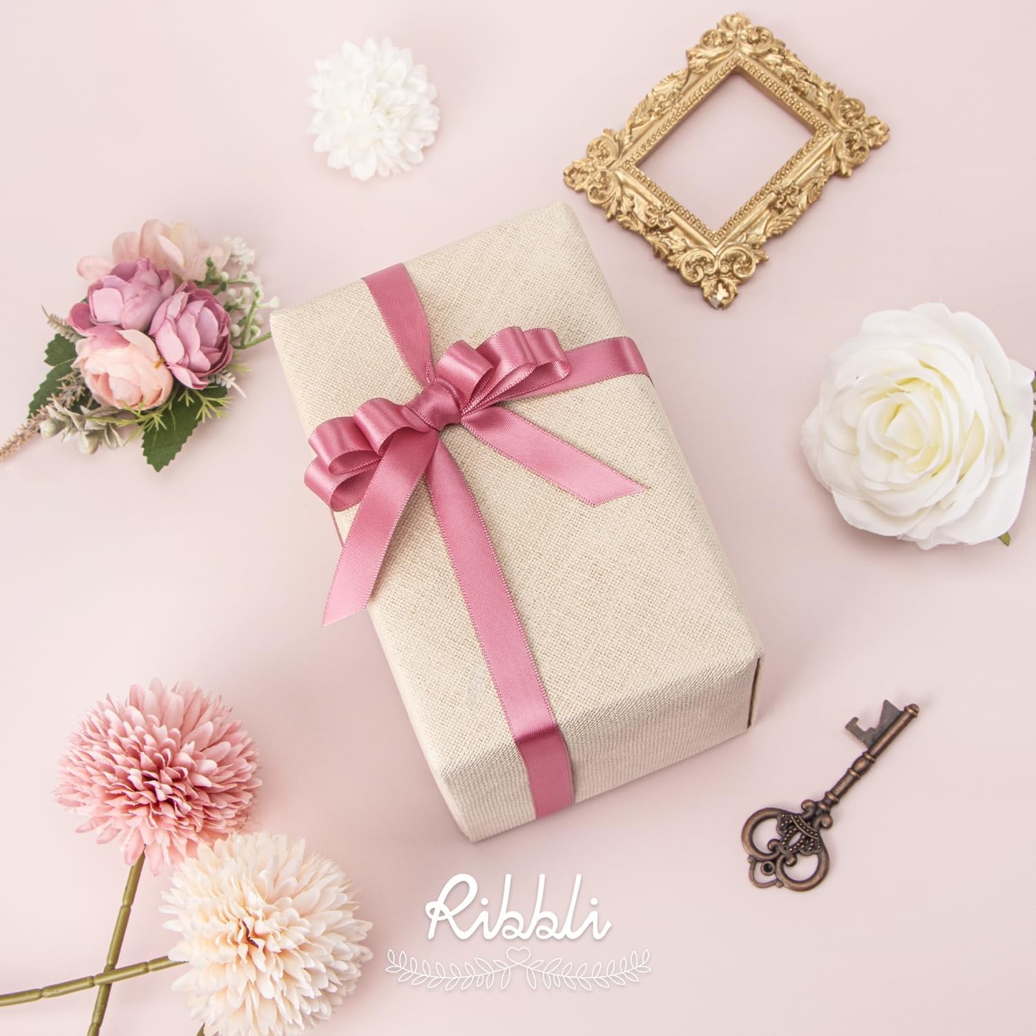 Ribbli Dusty Sage Satin Ribbon Double Faced Satin 1/2 inch x Continuous 50 Yards-Spring Moss Ribbon for Gift Wrapping Crafts Wedding Decoration Bows Bouquet Floral Arrangement(Rosy Mauve)