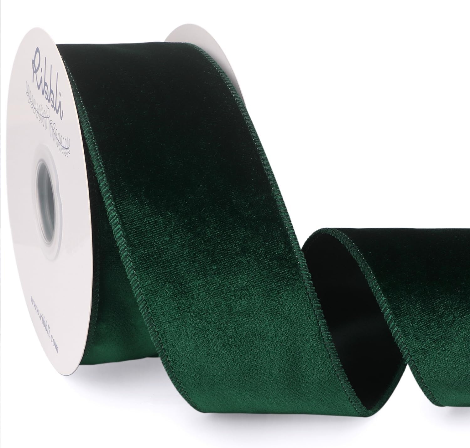 Ribbli Dusty Green Velvet Wired Ribbon 4 Inch Sage Velvet with Satin Christmas Ribbon for Gift Wrapping Christmas Tree Decoration Crafts Wreaths Supplies-Continuous 10 Yards(Forest Green)