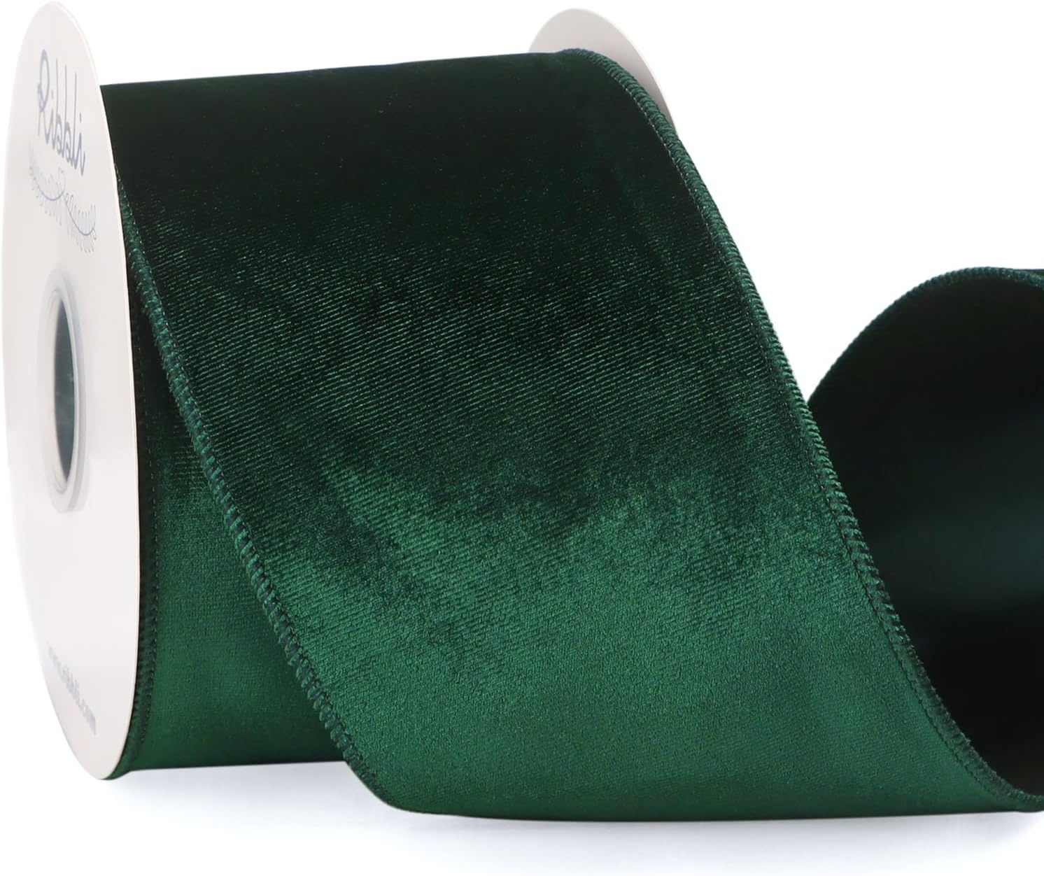 Ribbli Dusty Green Velvet Wired Ribbon 4 Inch Sage Velvet with Satin Christmas Ribbon for Gift Wrapping Christmas Tree Decoration Crafts Wreaths Supplies-Continuous 10 Yards(Forest Green)