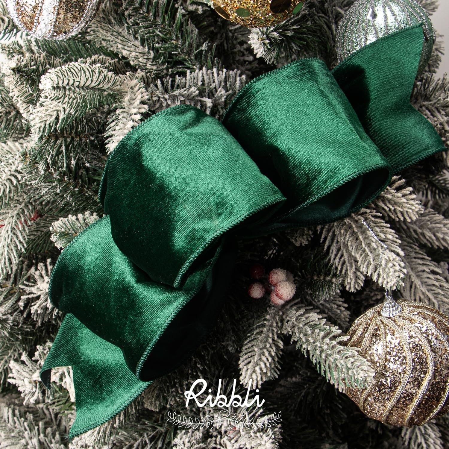 Ribbli Dusty Green Velvet Wired Ribbon 4 Inch Sage Velvet with Satin Christmas Ribbon for Gift Wrapping Christmas Tree Decoration Crafts Wreaths Supplies-Continuous 10 Yards(Forest Green)