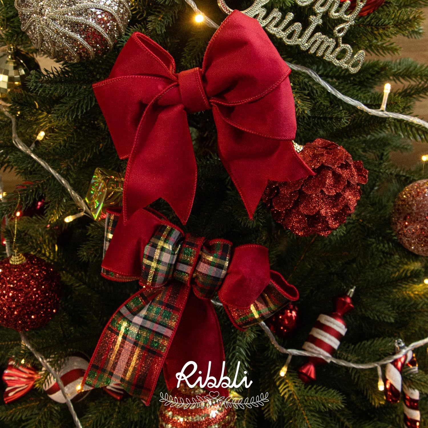 Ribbli Sage Green Velvet Wired Ribbon with Dupioni 4 Inch Christmas Ribbon for Gift Wrapping Christmas Tree Decoration Crafts Wreaths Supplies-Continuous 10 Yards(Red)