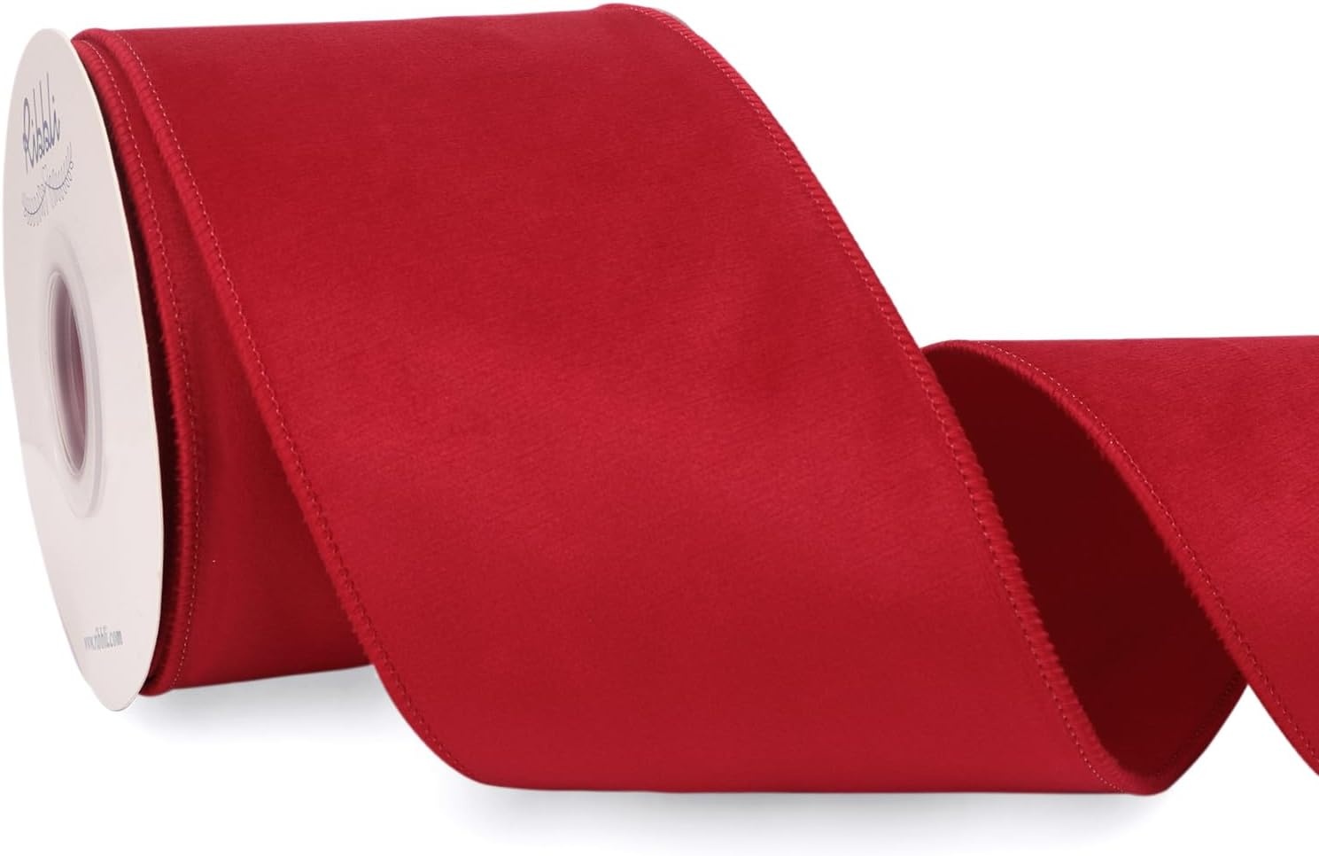 Ribbli Sage Green Velvet Wired Ribbon with Dupioni 4 Inch Christmas Ribbon for Gift Wrapping Christmas Tree Decoration Crafts Wreaths Supplies-Continuous 10 Yards(Red)