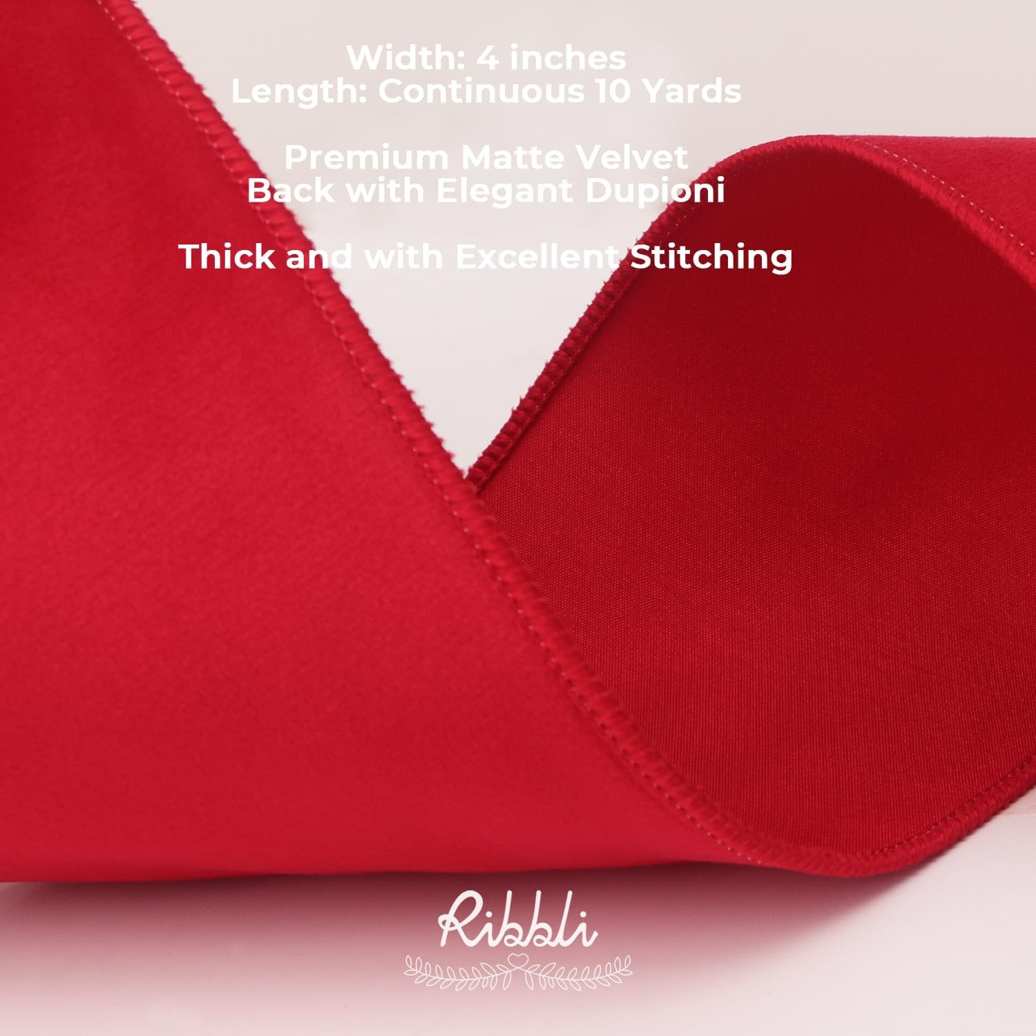 Ribbli Sage Green Velvet Wired Ribbon with Dupioni 4 Inch Christmas Ribbon for Gift Wrapping Christmas Tree Decoration Crafts Wreaths Supplies-Continuous 10 Yards(Red)