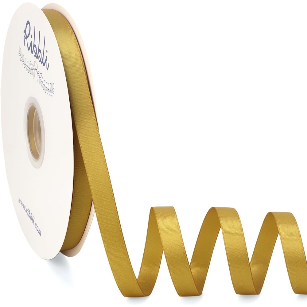 Ribbli Dusty Blue Satin Ribbon Double Faced Satin 1-1/2 Inch x Continuous 50 Yards-Blue Ribbon for Gift Wrapping Crafts Wedding Decoration Bows Bouquet Floral Arrangement(Gold)