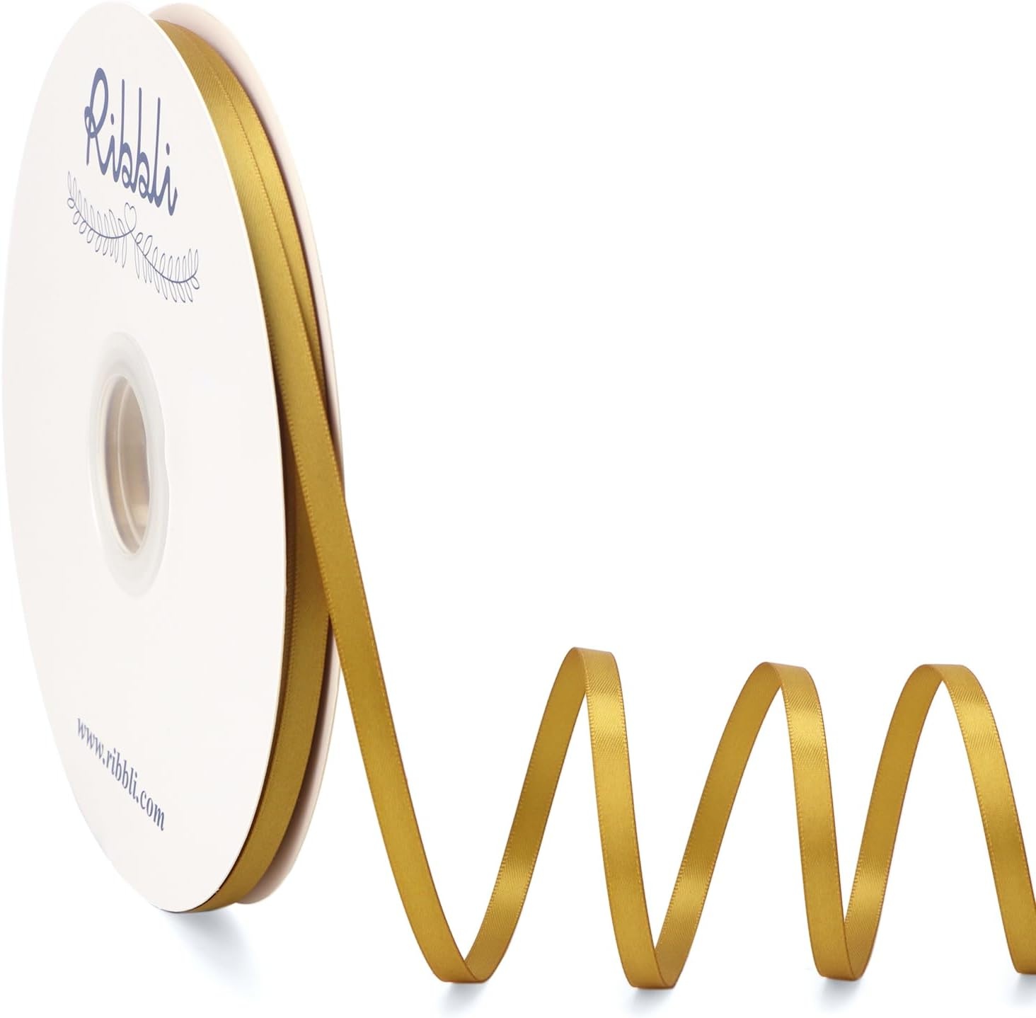 Ribbli Dusty Blue Satin Ribbon Double Faced Satin 1-1/2 Inch x Continuous 50 Yards-Blue Ribbon for Gift Wrapping Crafts Wedding Decoration Bows Bouquet Floral Arrangement(Gold)