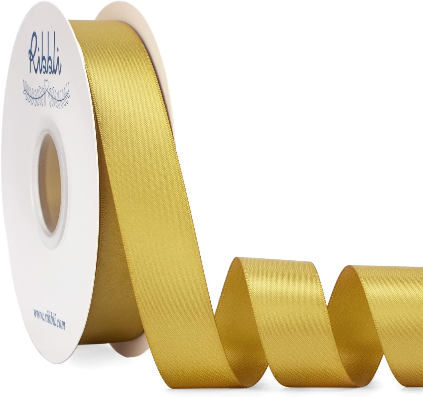 Ribbli Dusty Blue Satin Ribbon Double Faced Satin 1-1/2 Inch x Continuous 50 Yards-Blue Ribbon for Gift Wrapping Crafts Wedding Decoration Bows Bouquet Floral Arrangement(Gold)