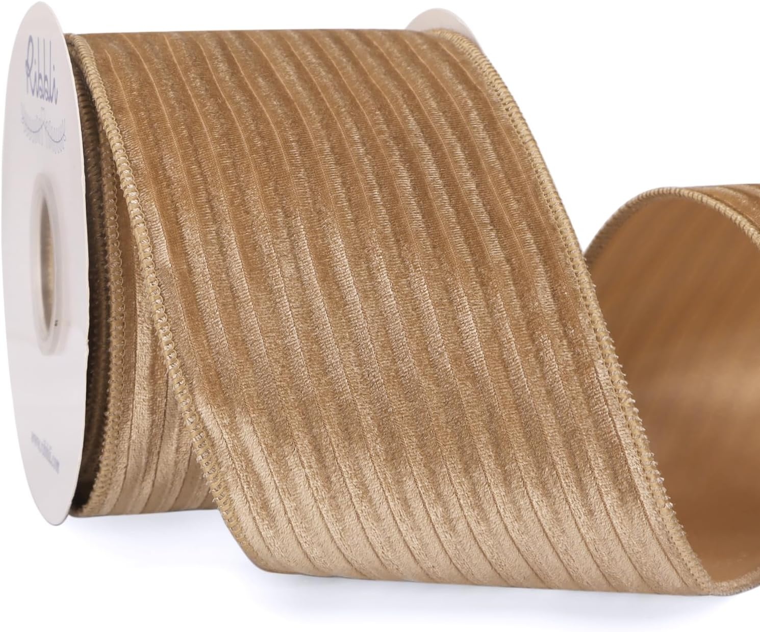 Ribbli Glossy Dusty Green Velvet Wired Ribbon 2.5 Inch Striped Velvet Christmas Ribbon for Gift Wrapping Christmas Tree Decoration Crafts Wreaths Supplies-Continuous 10 Yards(Khaki)