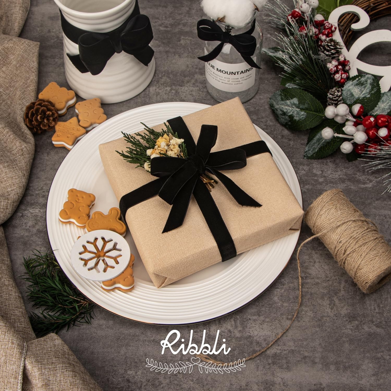 Ribbli Sage Green Velvet Ribbon 1/8 Inches Continuous 25 Yard Spool Sage Green Christmas Ribbon for Gift Wrapping Crafts Home Decor(Black)