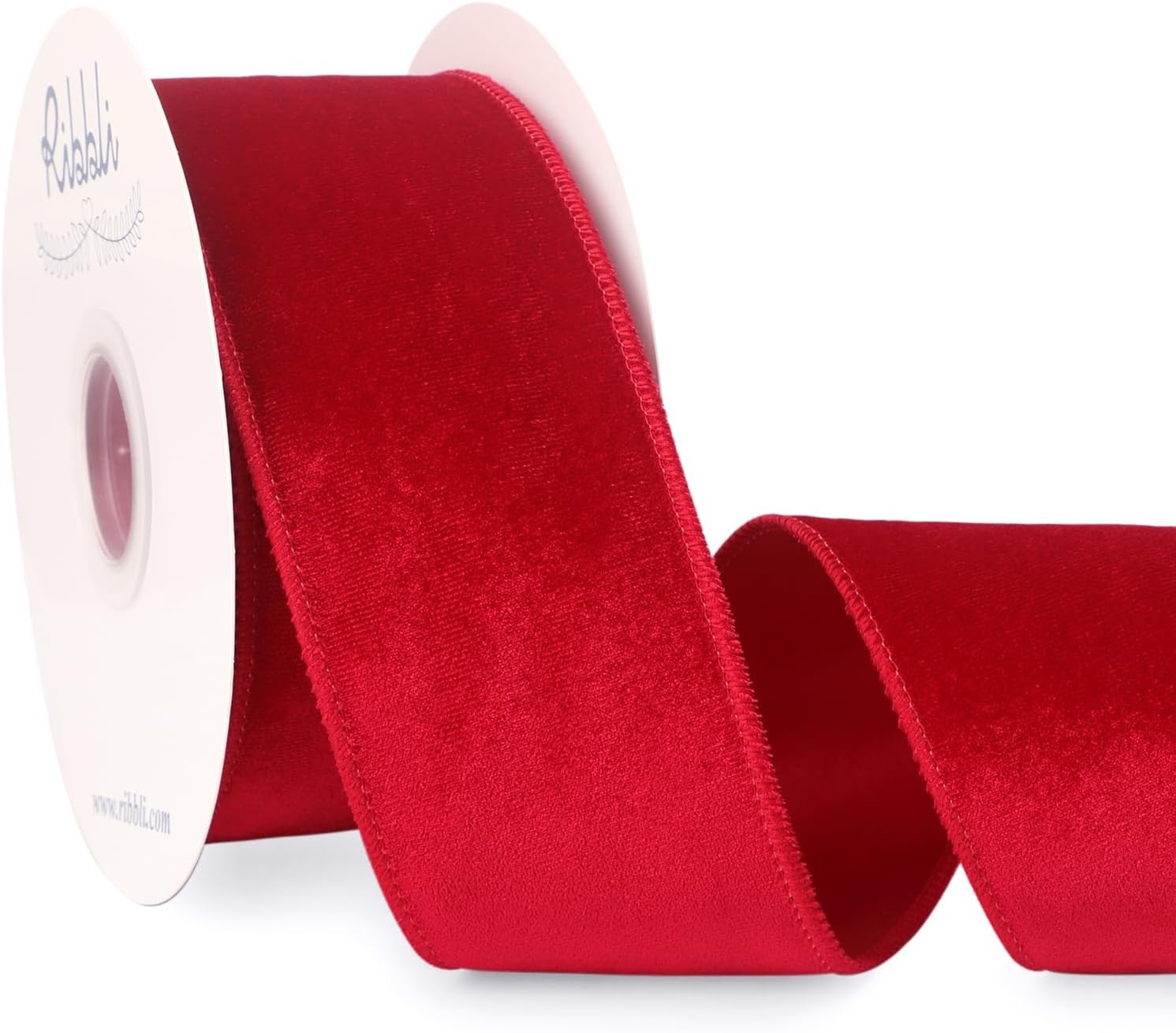 Ribbli Dusty Green Velvet Wired Ribbon 4 Inch Sage Velvet with Satin Christmas Ribbon for Gift Wrapping Christmas Tree Decoration Crafts Wreaths Supplies-Continuous 10 Yards(Red)