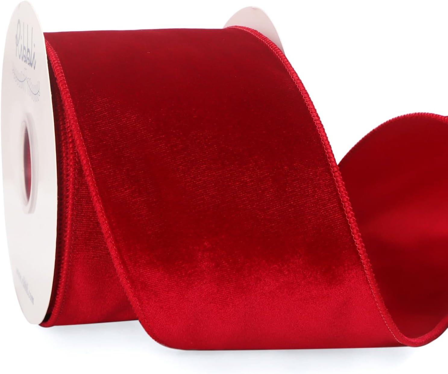 Ribbli Dusty Green Velvet Wired Ribbon 4 Inch Sage Velvet with Satin Christmas Ribbon for Gift Wrapping Christmas Tree Decoration Crafts Wreaths Supplies-Continuous 10 Yards(Red)