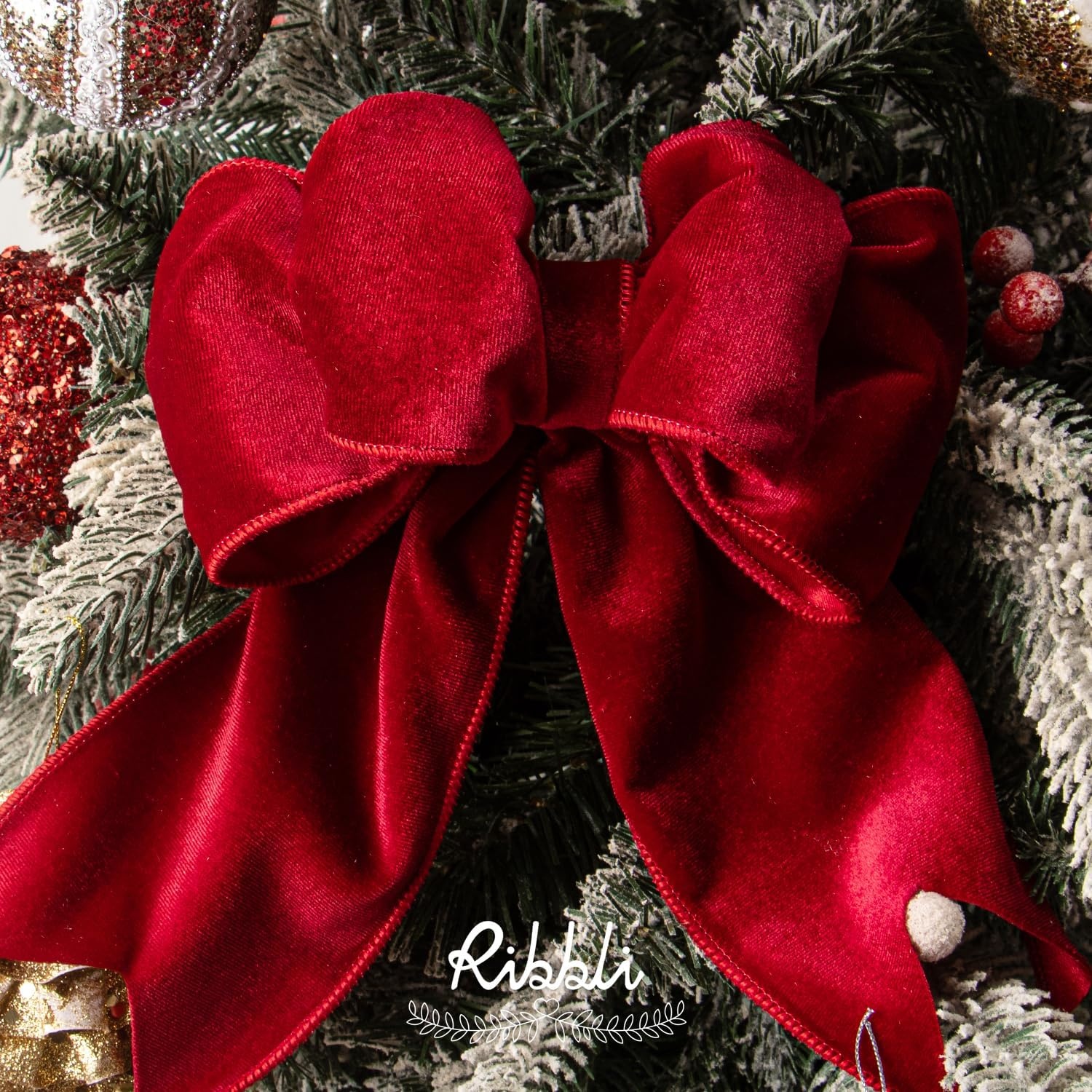 Ribbli Dusty Green Velvet Wired Ribbon 4 Inch Sage Velvet with Satin Christmas Ribbon for Gift Wrapping Christmas Tree Decoration Crafts Wreaths Supplies-Continuous 10 Yards(Red)