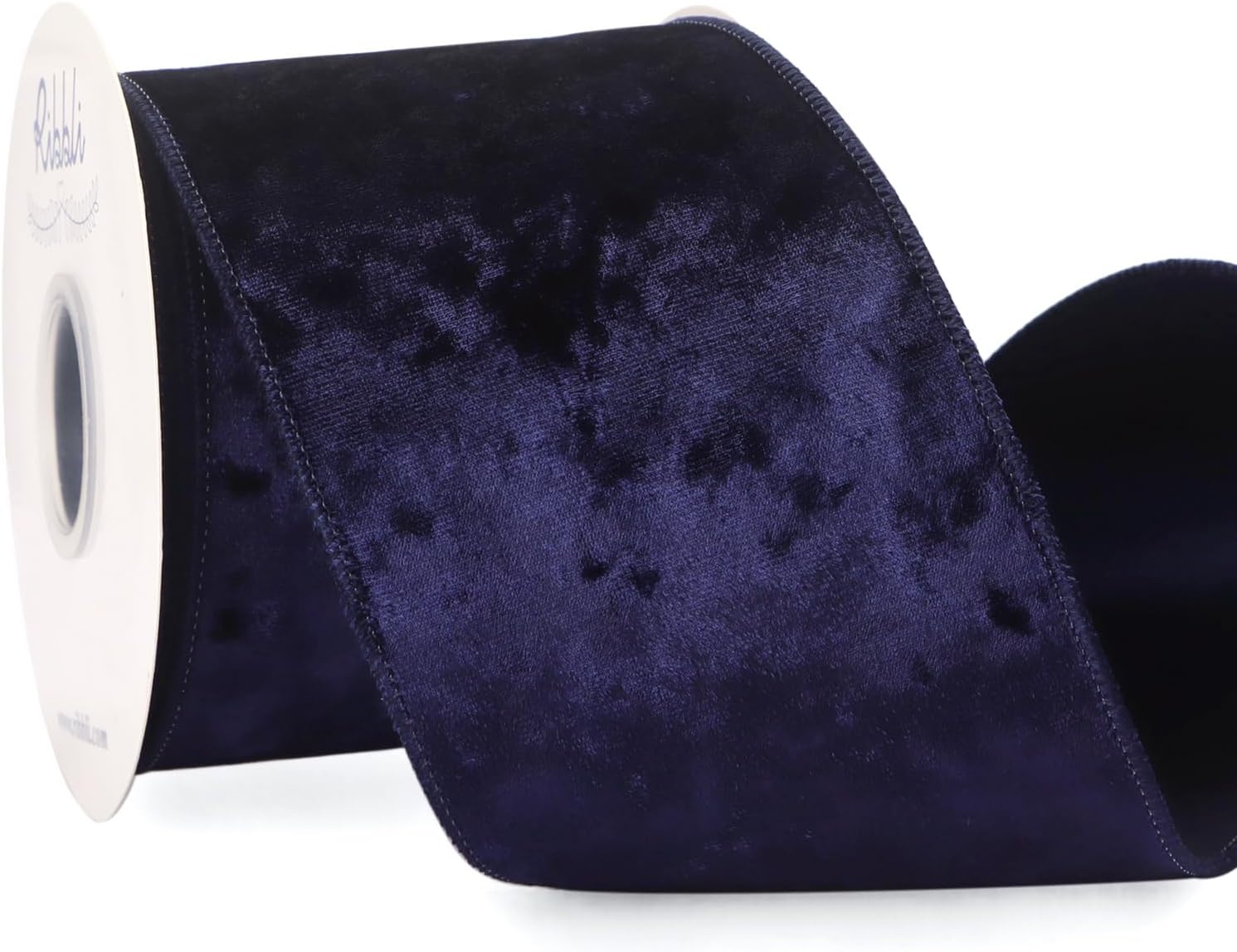 Ribbli Royal Blue Velvet Wired Ribbon 4 Inch Crushed Velvet Christmas Ribbon for Gift Wrapping Christmas Tree Decoration Crafts Wreaths Supplies-Continuous 10 Yards(Navy)
