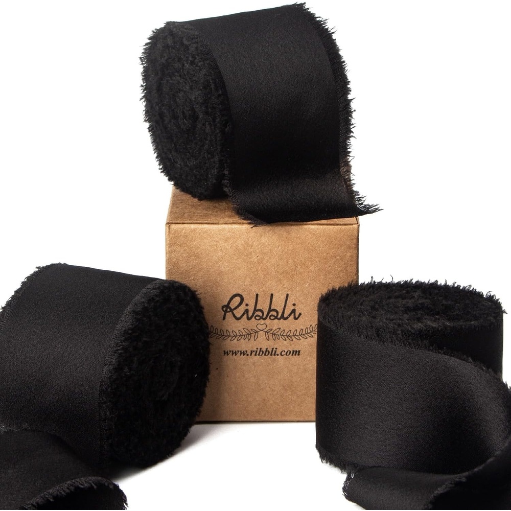 Ribbli Terracotta Silk Satin Ribbon 1.5 Inch x 30 Yard Handmade Frayed Chiffon Burnt Orange Ribbon for Gift Wrapping Wedding Invitations Bridal Bouquets Home Decor(Black)