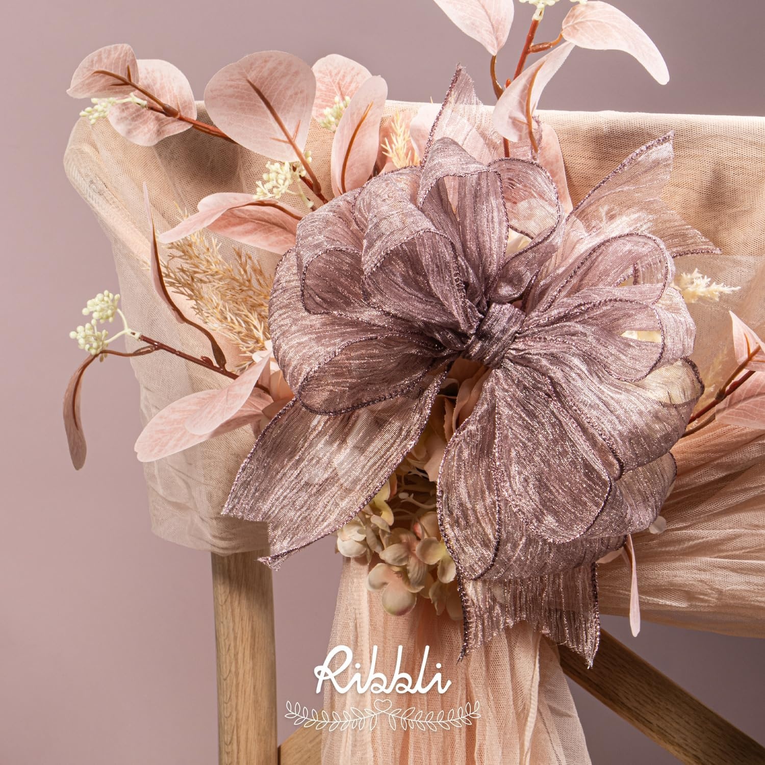 Ribbli Gold Crinkled Wired Ribbon 2.5 Inch with Metallic Wavy Christmas Ribbon for Cristmas Tree Topper Bow Wreaths Swags Gift Wrapping Wedding Decoration-Countinuous 10 Yard(Dusty Rose)