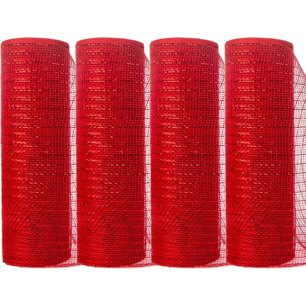 Ribbli 4 Rolls Halloween Metallic Mesh Ribbon,10 inch x 30 feet(10Yard) Each Roll,Halloween Ribbon for Wreath Swags-Orange/Black(Gold foil)/Purple/Black(Black foil(Red)