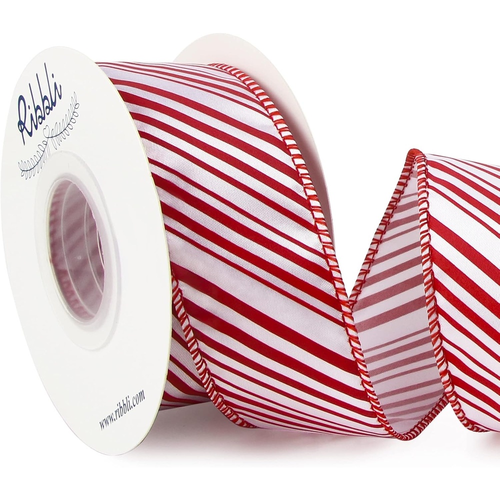 Ribbli Candy Cane Ribbon Red and White Stripe Wired Satin,2-1/2 Inch x Continuous 10 Yard,Peppermint Stripe Christmas Ribbon for Big Bow, Wreath,Tree Decoration, Outdoor Decoration(1.5 inch)