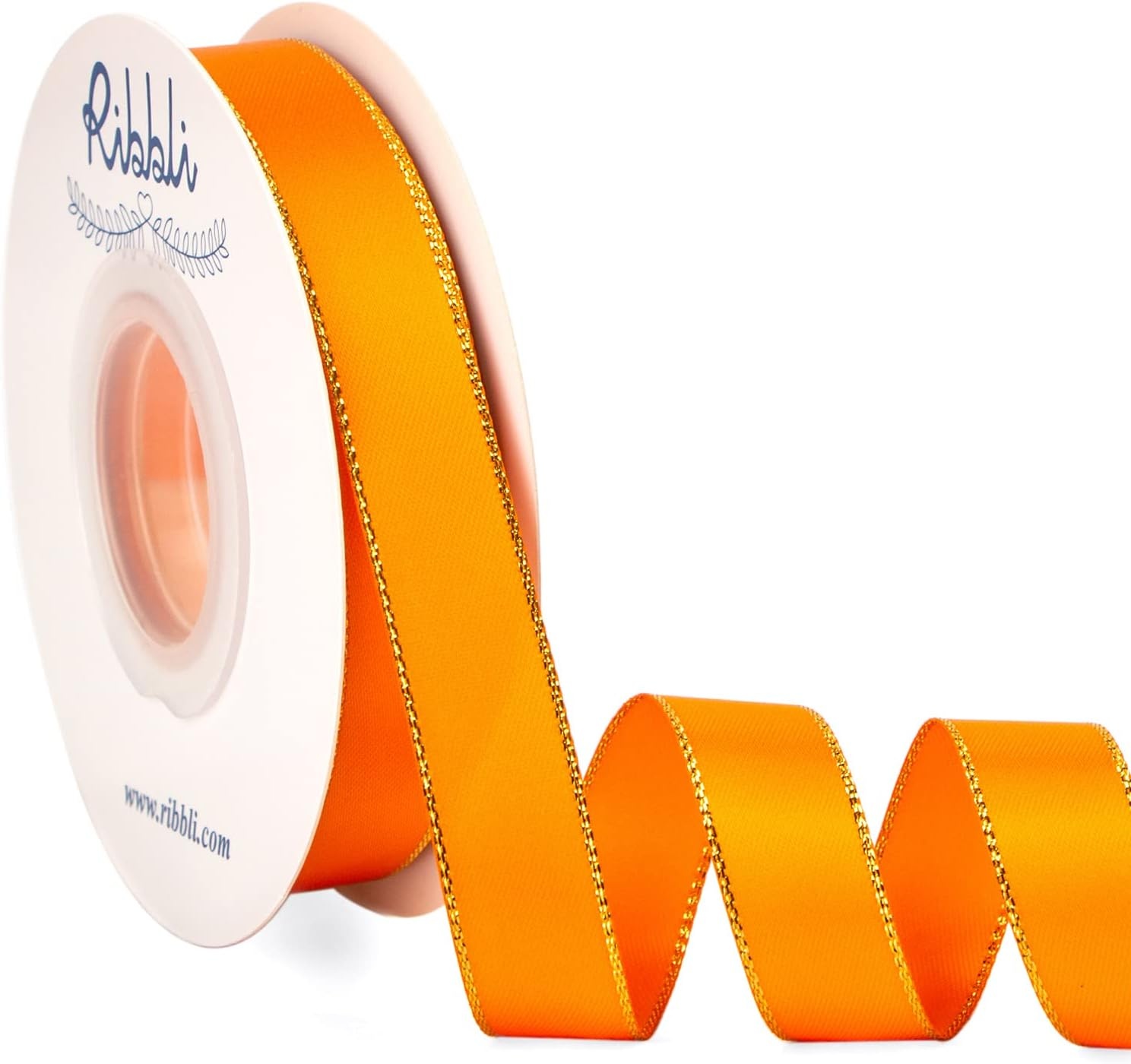 Ribbli Pearl Pink Satin Ribbon with Silver Edge,Double Faced Satin 3/8 inch x Continuous 50 Yards, Pearl Pink Ribbon Use for Crafts, Gift Wrapping, Wedding Card Decoration(Tangerine/Gold)