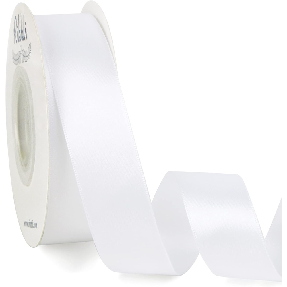 Ribbli Double Faced Rose Gold Satin Ribbon,3/8 x Continuous 25 Yards,Use for Bows Bouquet,Gift Wrapping,Floral Arrangement(White)