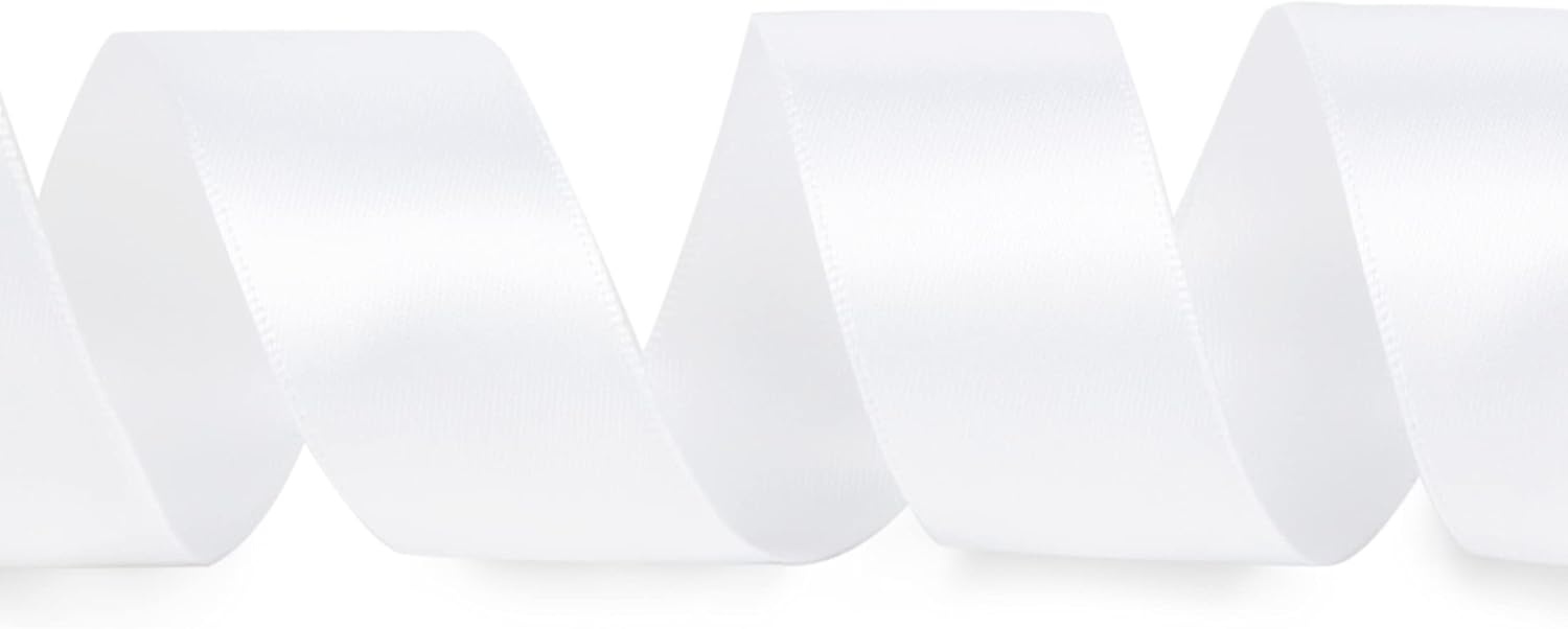 Ribbli Double Faced Rose Gold Satin Ribbon,3/8 x Continuous 25 Yards,Use for Bows Bouquet,Gift Wrapping,Floral Arrangement(White)