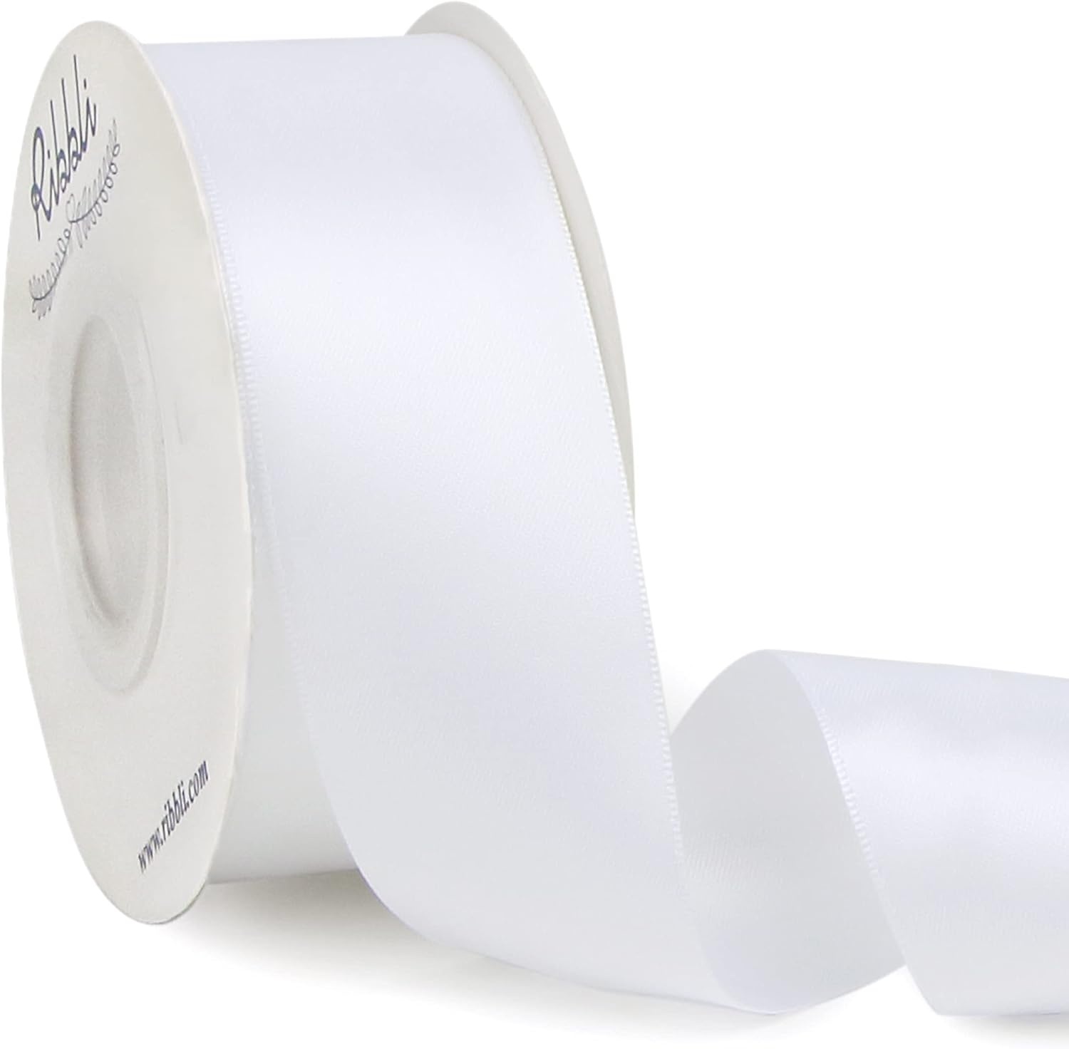 Ribbli Double Faced Rose Gold Satin Ribbon,3/8 x Continuous 25 Yards,Use for Bows Bouquet,Gift Wrapping,Floral Arrangement(White)