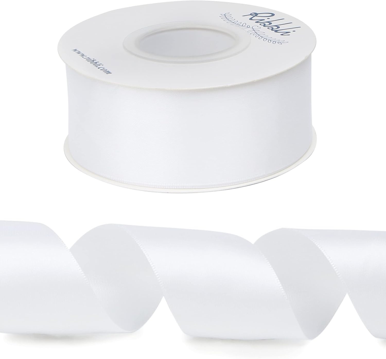 Ribbli Double Faced Rose Gold Satin Ribbon,3/8 x Continuous 25 Yards,Use for Bows Bouquet,Gift Wrapping,Floral Arrangement(White)