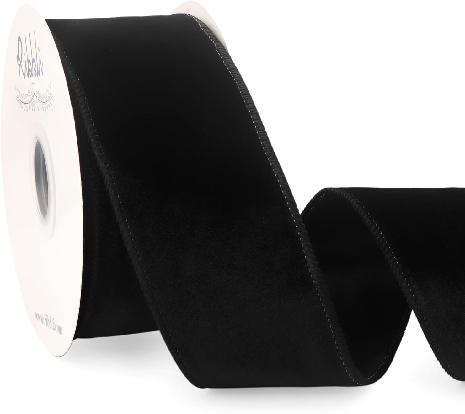 Ribbli Dusty Green Velvet Wired Ribbon 4 Inch Sage Velvet with Satin Christmas Ribbon for Gift Wrapping Christmas Tree Decoration Crafts Wreaths Supplies-Continuous 10 Yards(Black)