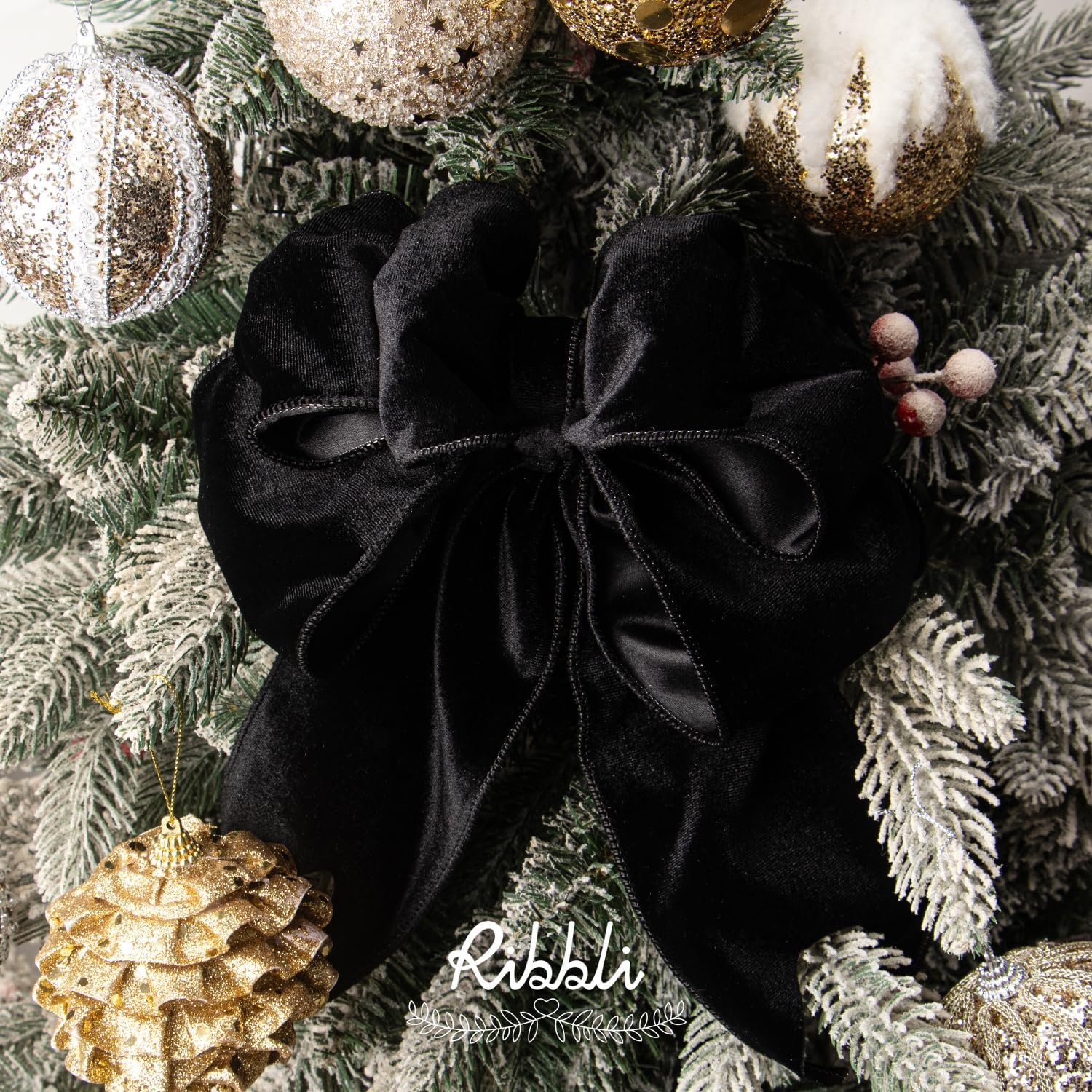 Ribbli Dusty Green Velvet Wired Ribbon 4 Inch Sage Velvet with Satin Christmas Ribbon for Gift Wrapping Christmas Tree Decoration Crafts Wreaths Supplies-Continuous 10 Yards(Black)