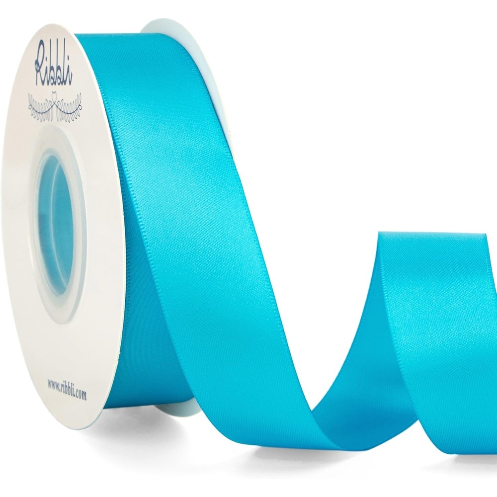 Ribbli Double Faced Rose Gold Satin Ribbon,3/8 x Continuous 25 Yards,Use for Bows Bouquet,Gift Wrapping,Floral Arrangement(Blue Turquoise)