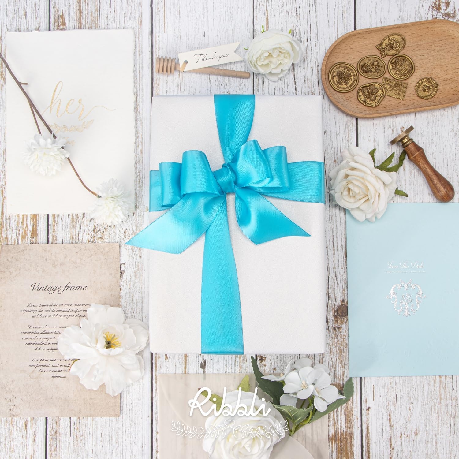 Ribbli Double Faced Rose Gold Satin Ribbon,3/8 x Continuous 25 Yards,Use for Bows Bouquet,Gift Wrapping,Floral Arrangement(Blue Turquoise)