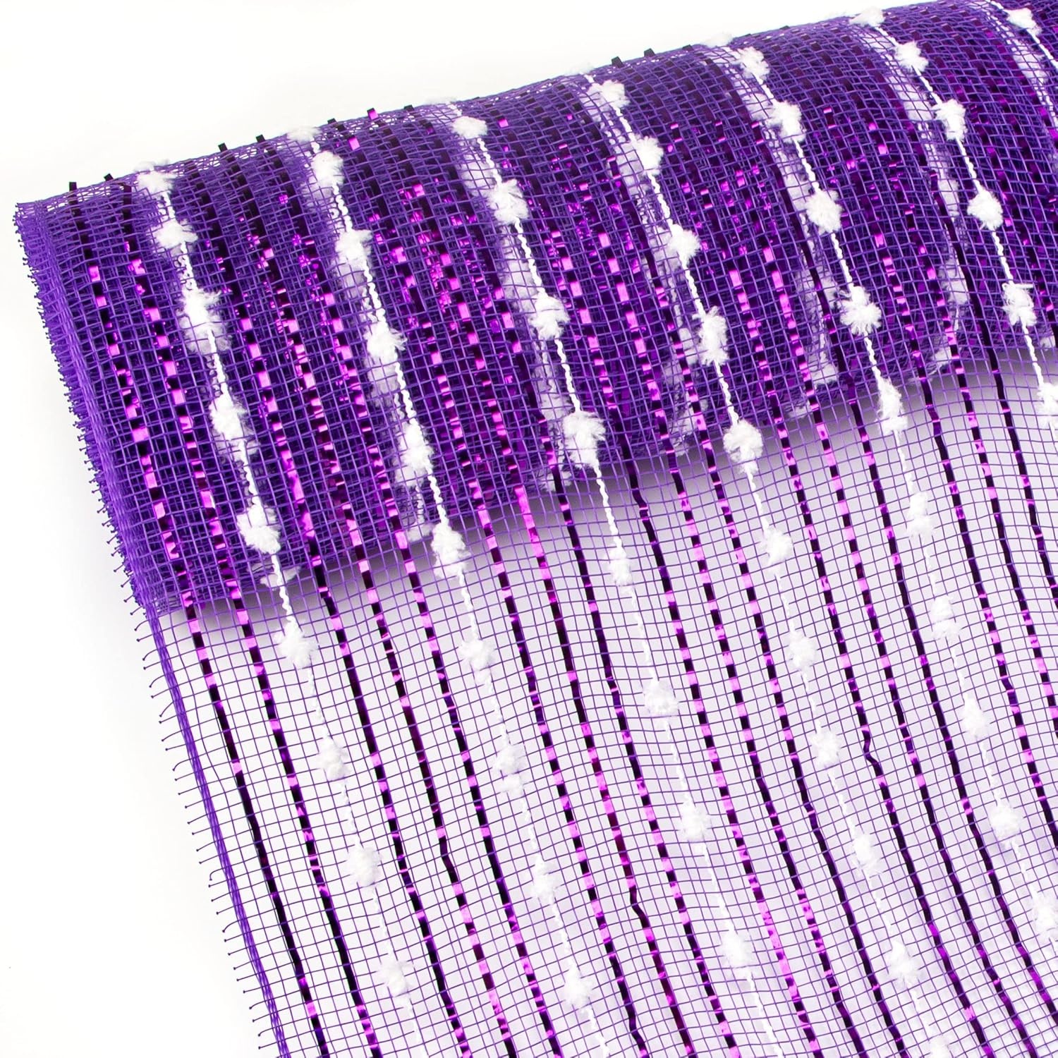 Ribbli Christmas Tree Decor, Metallic Mesh Ribbon, 10 in x 30 ft (10 Yards), Red with Wide Foil, for Wreaths & Trees(Purple/White)