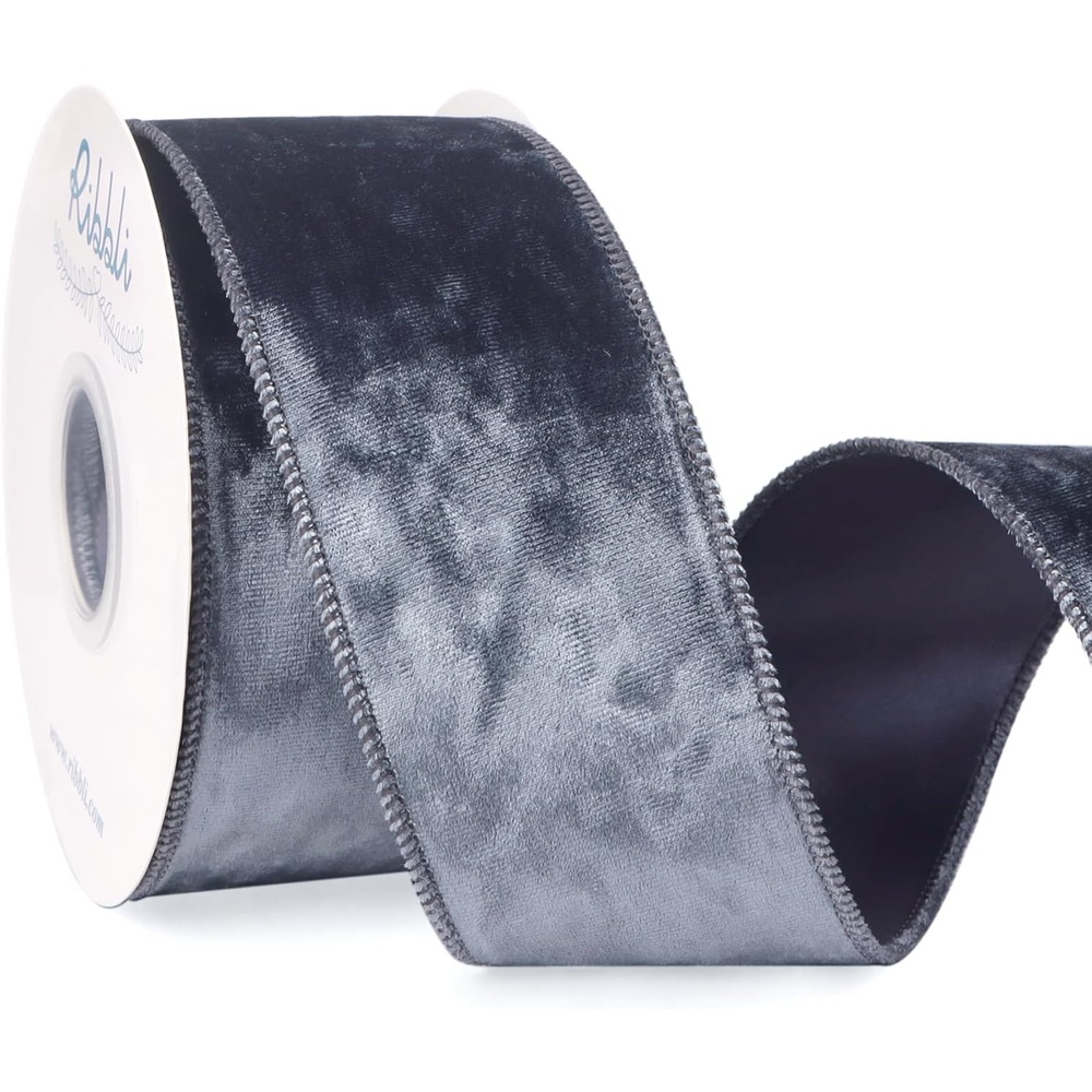 Ribbli Royal Blue Velvet Wired Ribbon 4 Inch Crushed Velvet Christmas Ribbon for Gift Wrapping Christmas Tree Decoration Crafts Wreaths Supplies-Continuous 10 Yards(Dusty Blue)