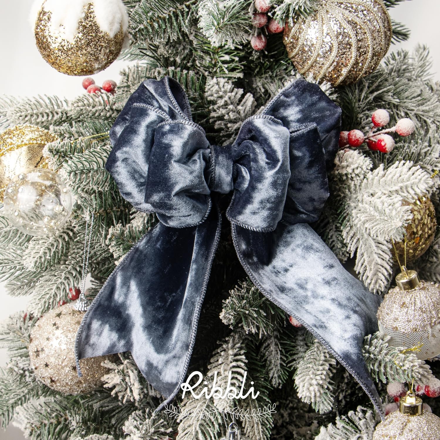 Ribbli Royal Blue Velvet Wired Ribbon 4 Inch Crushed Velvet Christmas Ribbon for Gift Wrapping Christmas Tree Decoration Crafts Wreaths Supplies-Continuous 10 Yards(Dusty Blue)